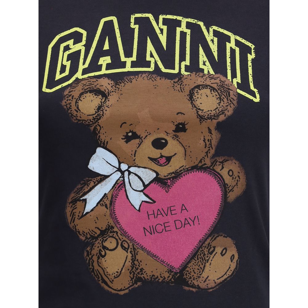 Ganni Schwarzes Baumwoll-T-Shirt