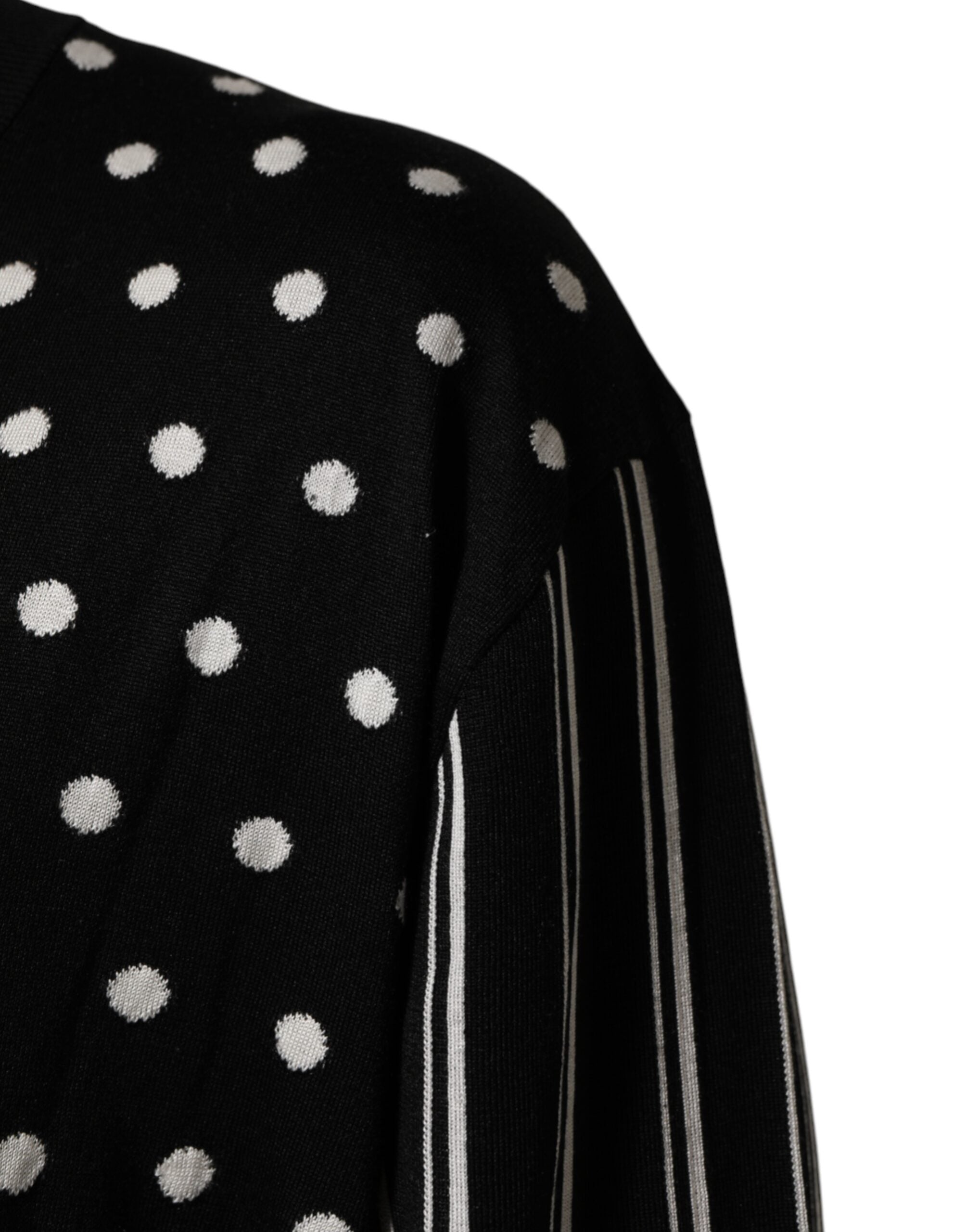 Dolce & Gabbana Schwarz-weiß gestreifter V-Ausschnitt Pullover mit Polka
