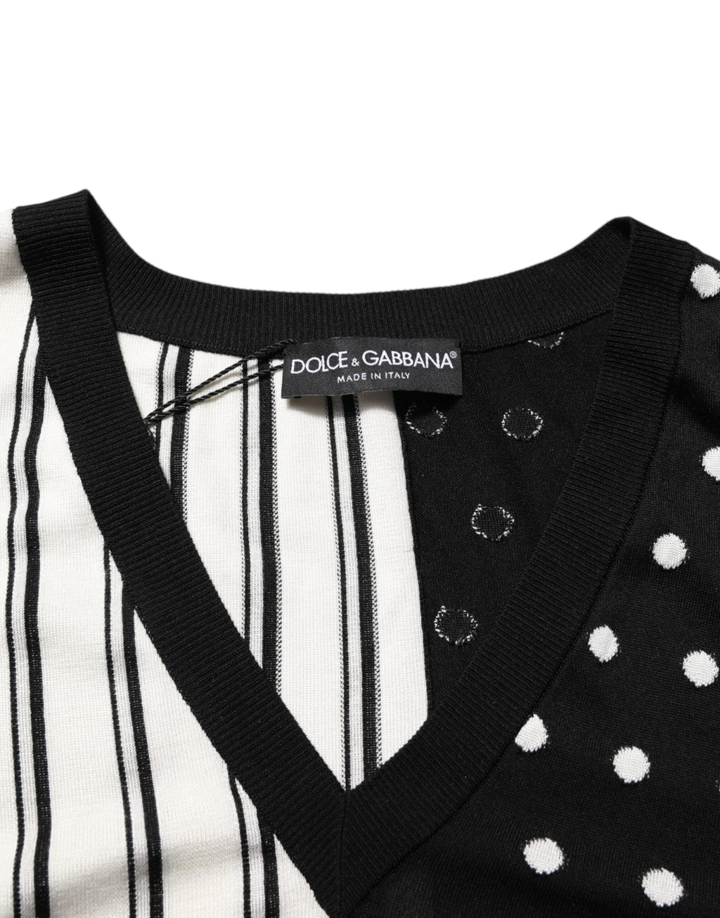 Dolce & Gabbana Schwarz-weiß gestreifter V-Ausschnitt Pullover mit Polka