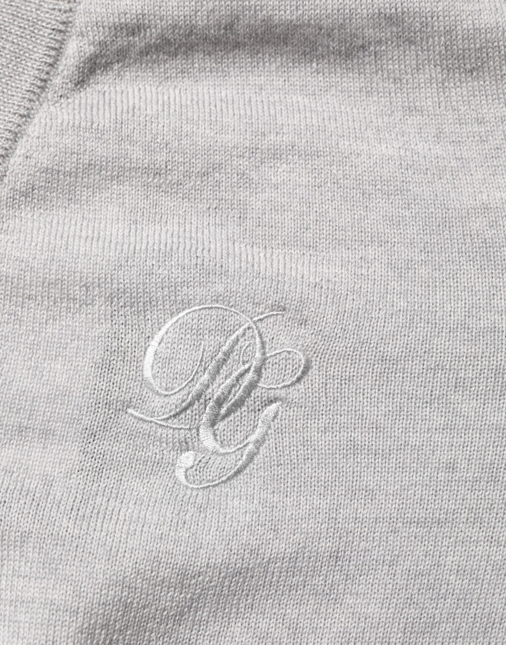 Dolce & Gabbana Grauer Wollstrick-Logo-Pullover mit V-Ausschnitt