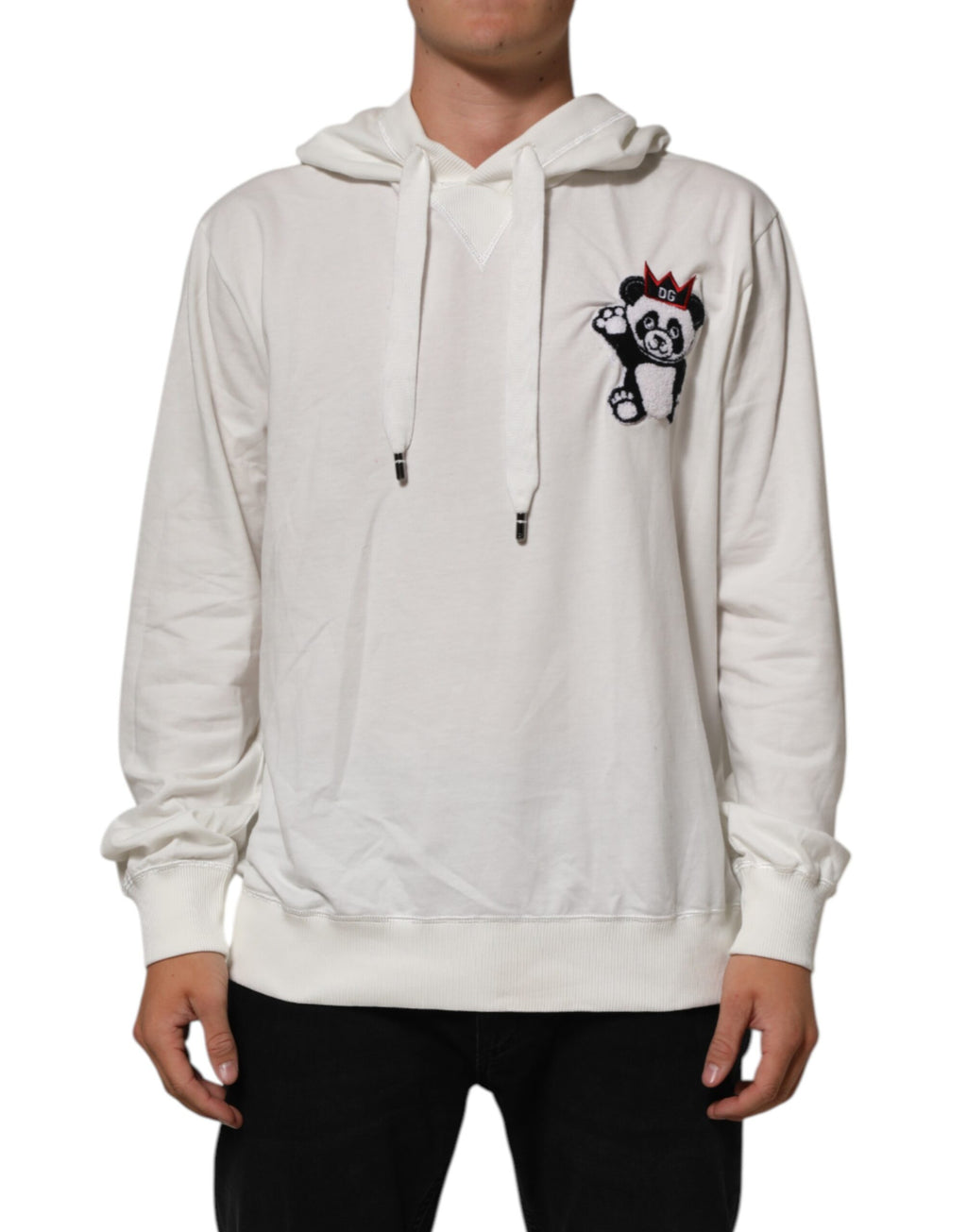 Dolce & Gabbana Off White Cotton Panda Sweatshirt mit Kapuze Pullover