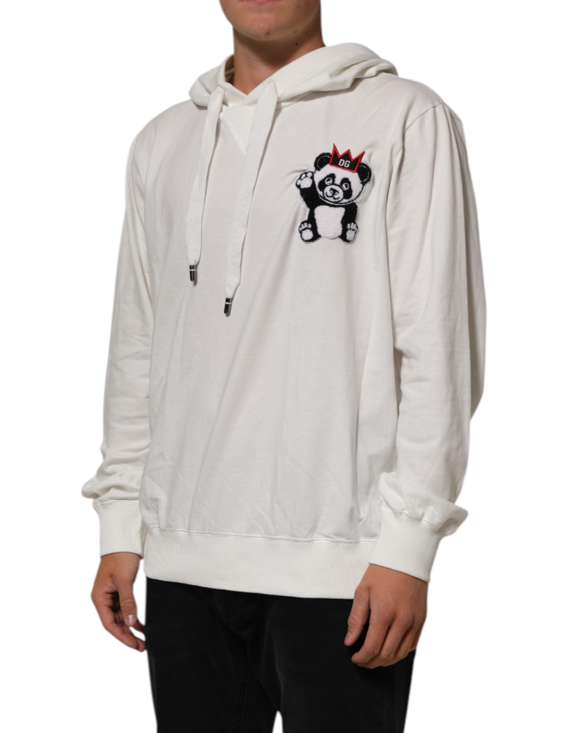 Dolce & Gabbana Off White Cotton Panda Sweatshirt mit Kapuze Pullover