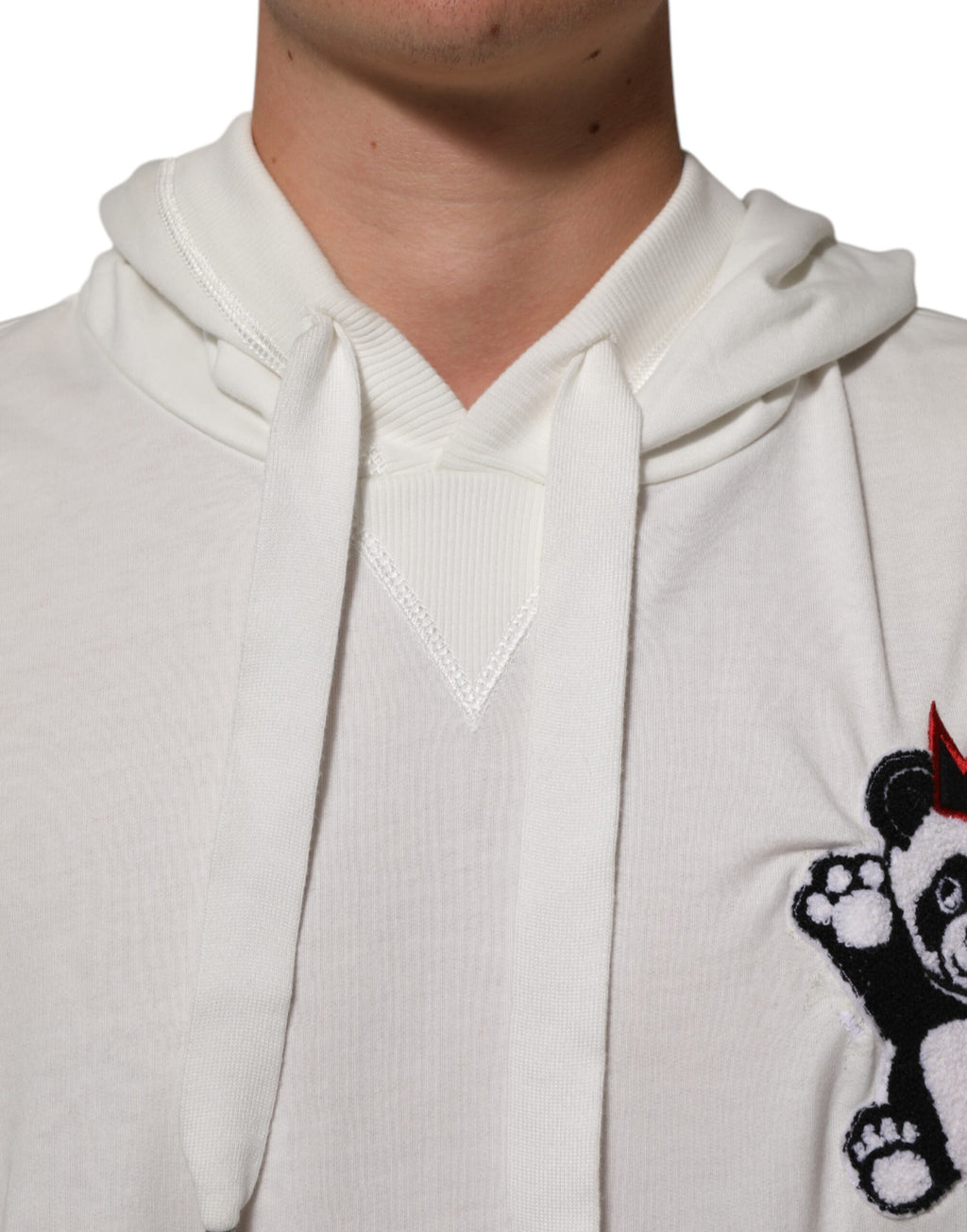 Dolce & Gabbana Off White Cotton Panda Sweatshirt mit Kapuze Pullover