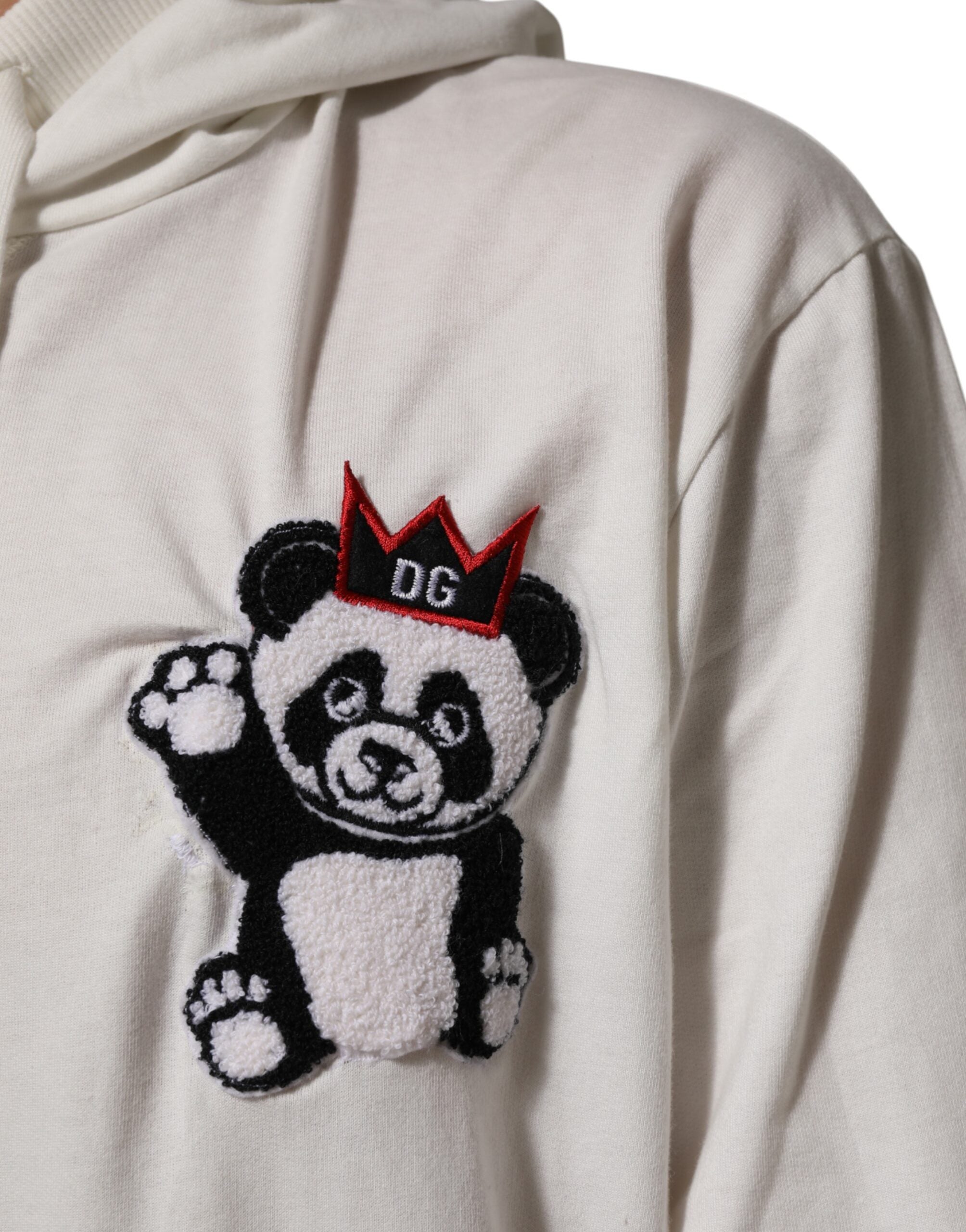 Dolce & Gabbana Off White Cotton Panda Sweatshirt mit Kapuze Pullover