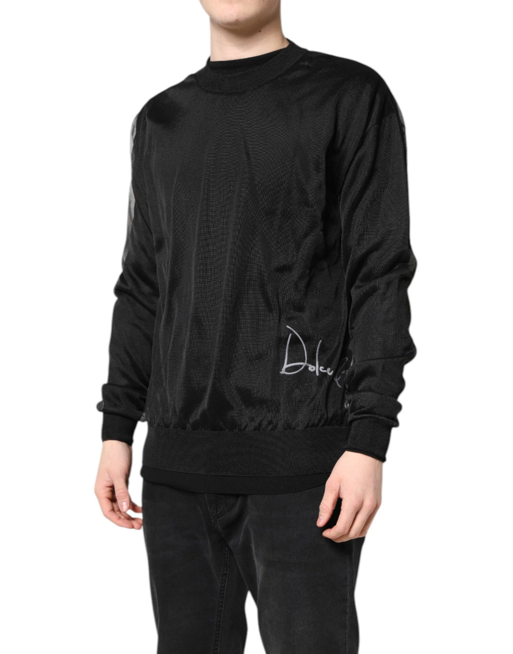 Dolce & Gabbana Schwarzes Logo-Polyester Sweatshirt mit Rundhalsausschnitt Pullover