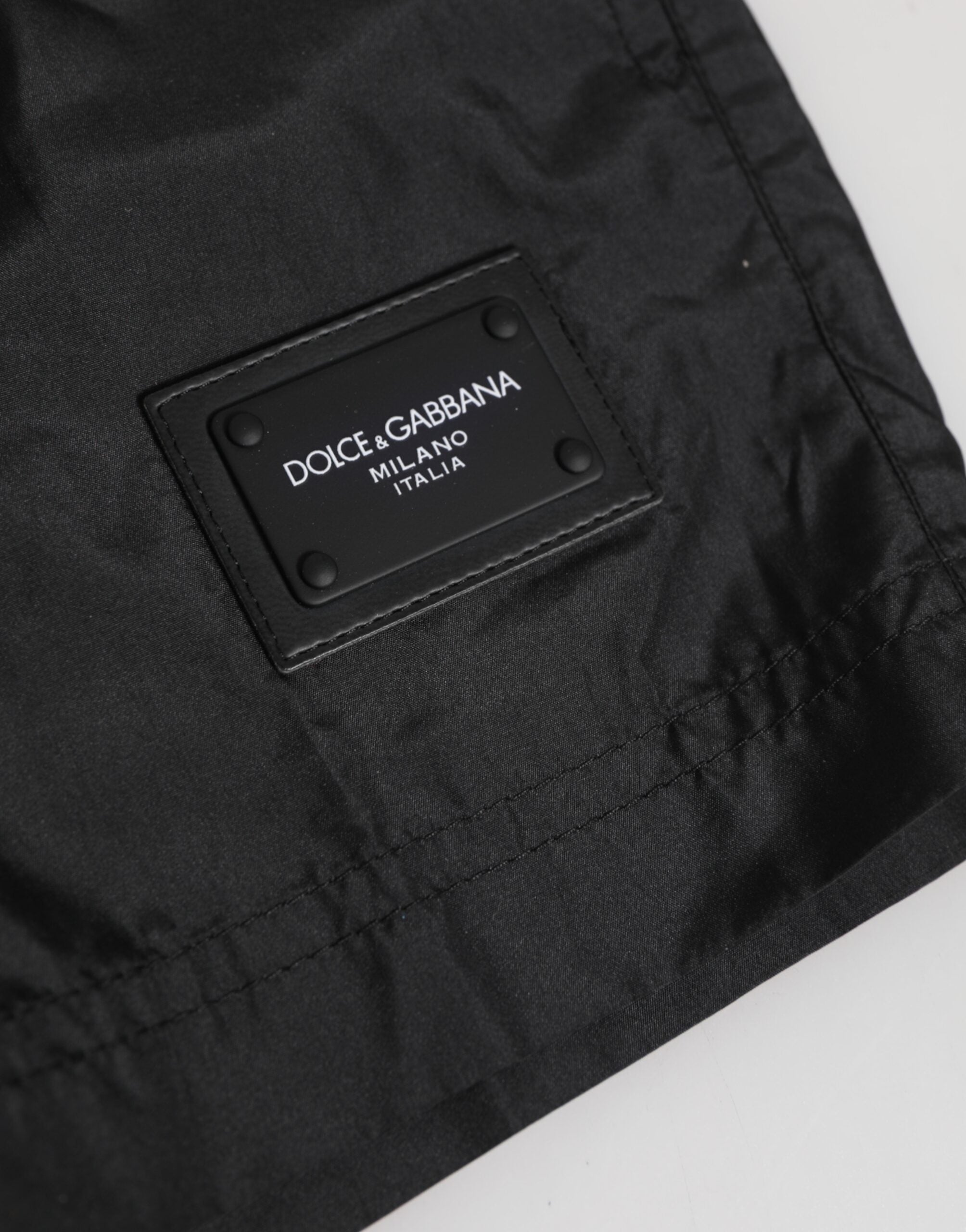 Dolce & Gabbana Schwarzes Logo Polyester Strandbekleidung Shorts Bademode