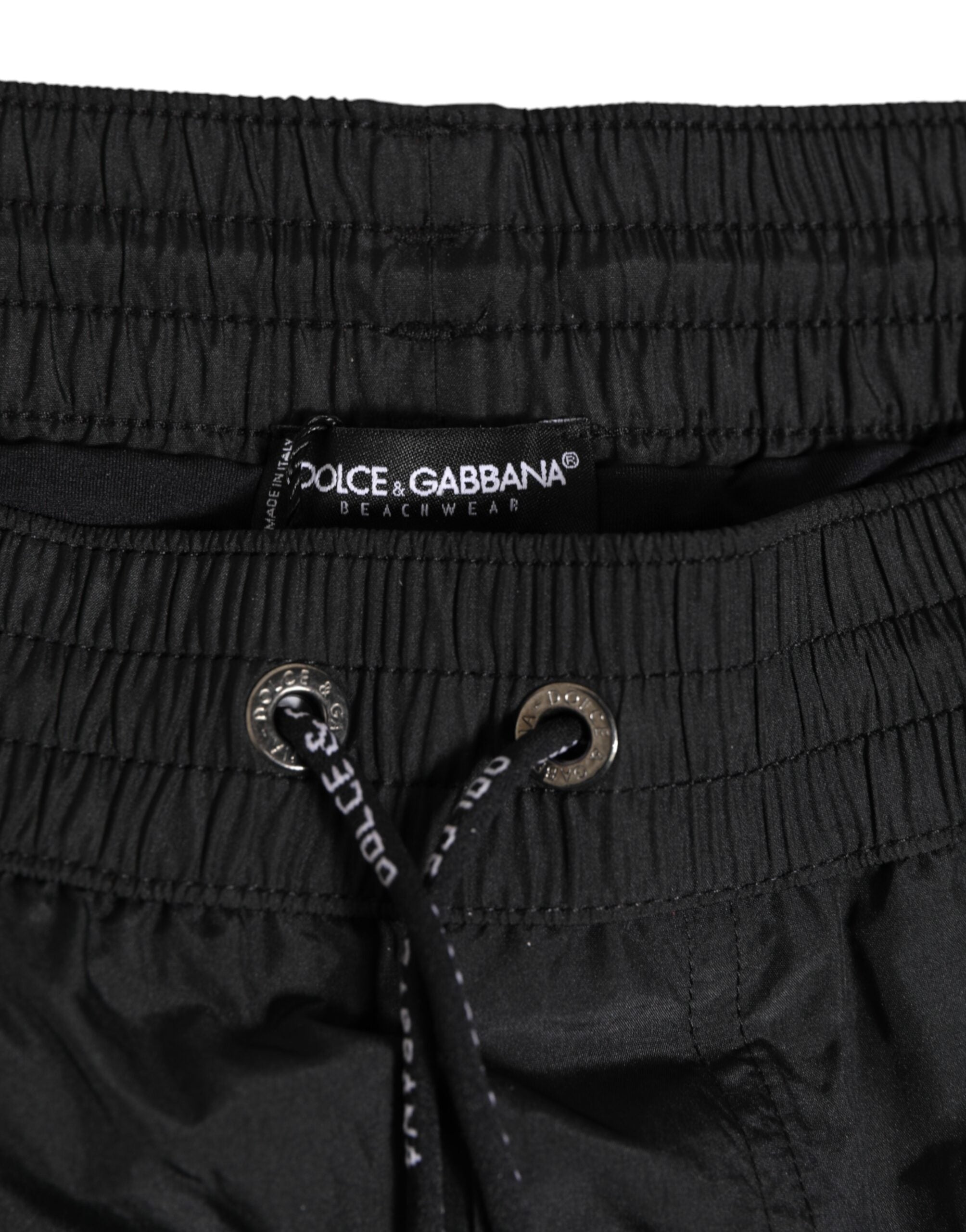 Dolce & Gabbana Schwarzes Logo Polyester Strandbekleidung Shorts Bademode