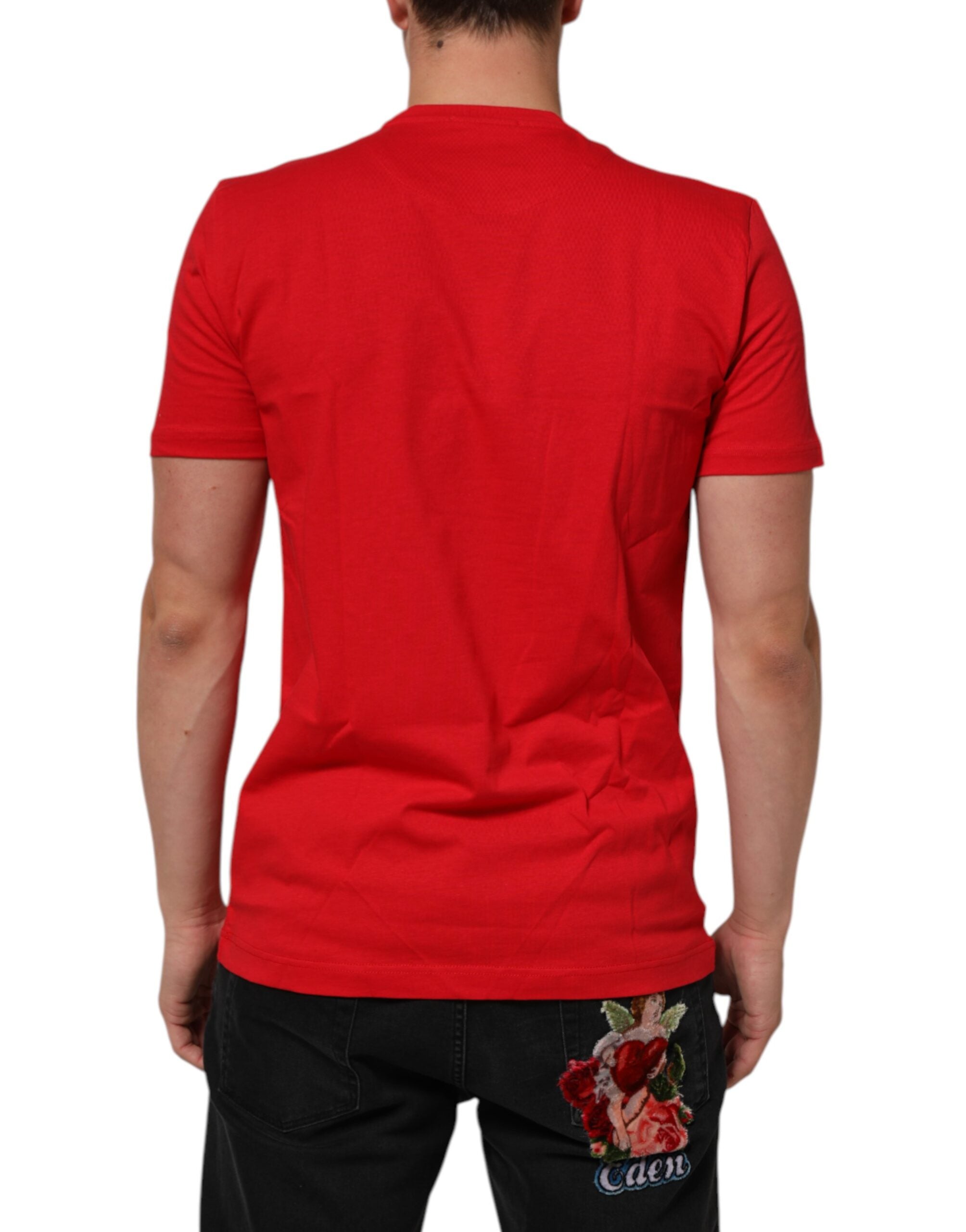 Dolce & Gabbana Rotes Goodluck 2023 Baumwoll-T-Shirt mit Rundhalsausschnitt