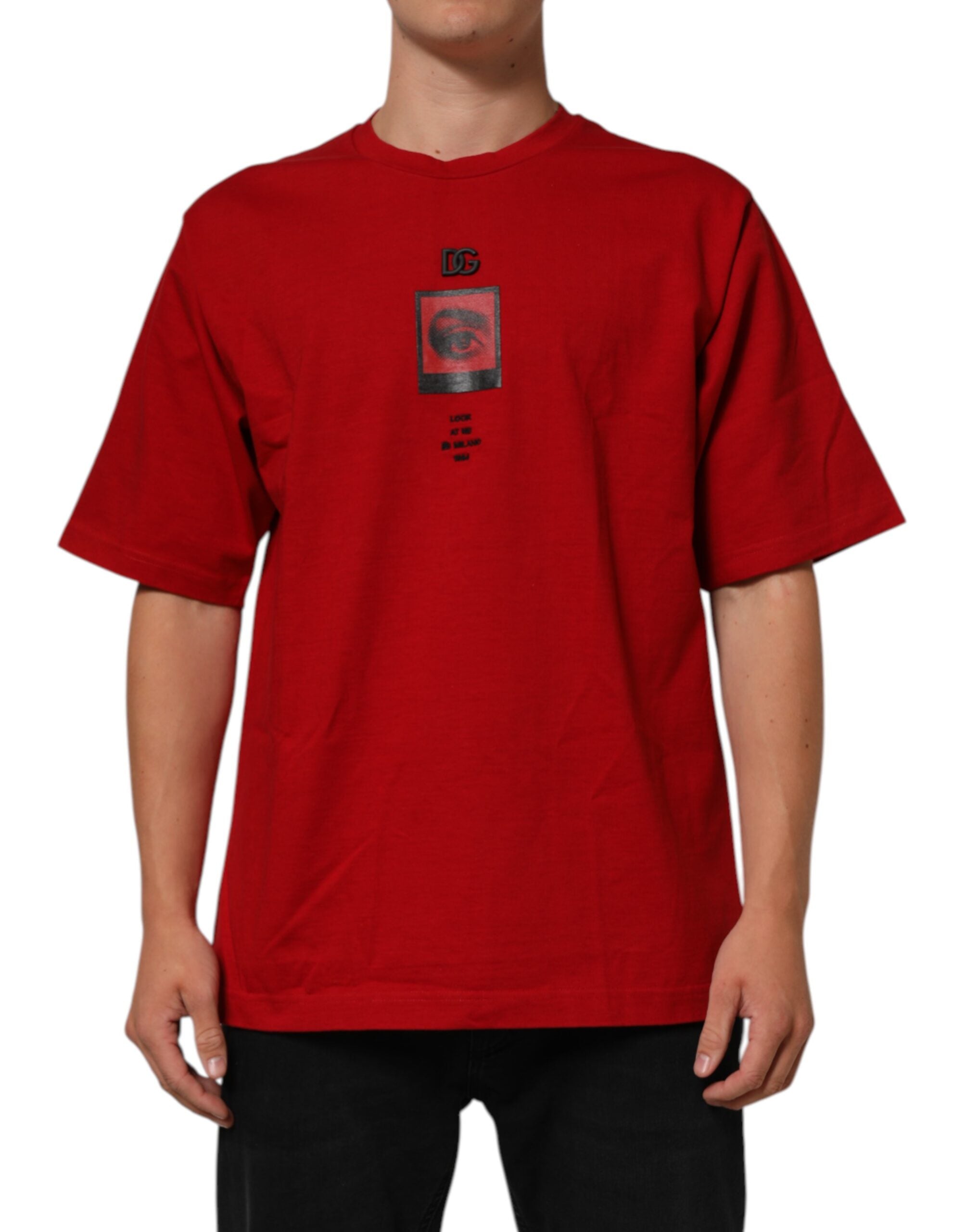 Dolce & Gabbana Rotes Logo Eye Print Baumwolle Kurzarm-T-Shirt