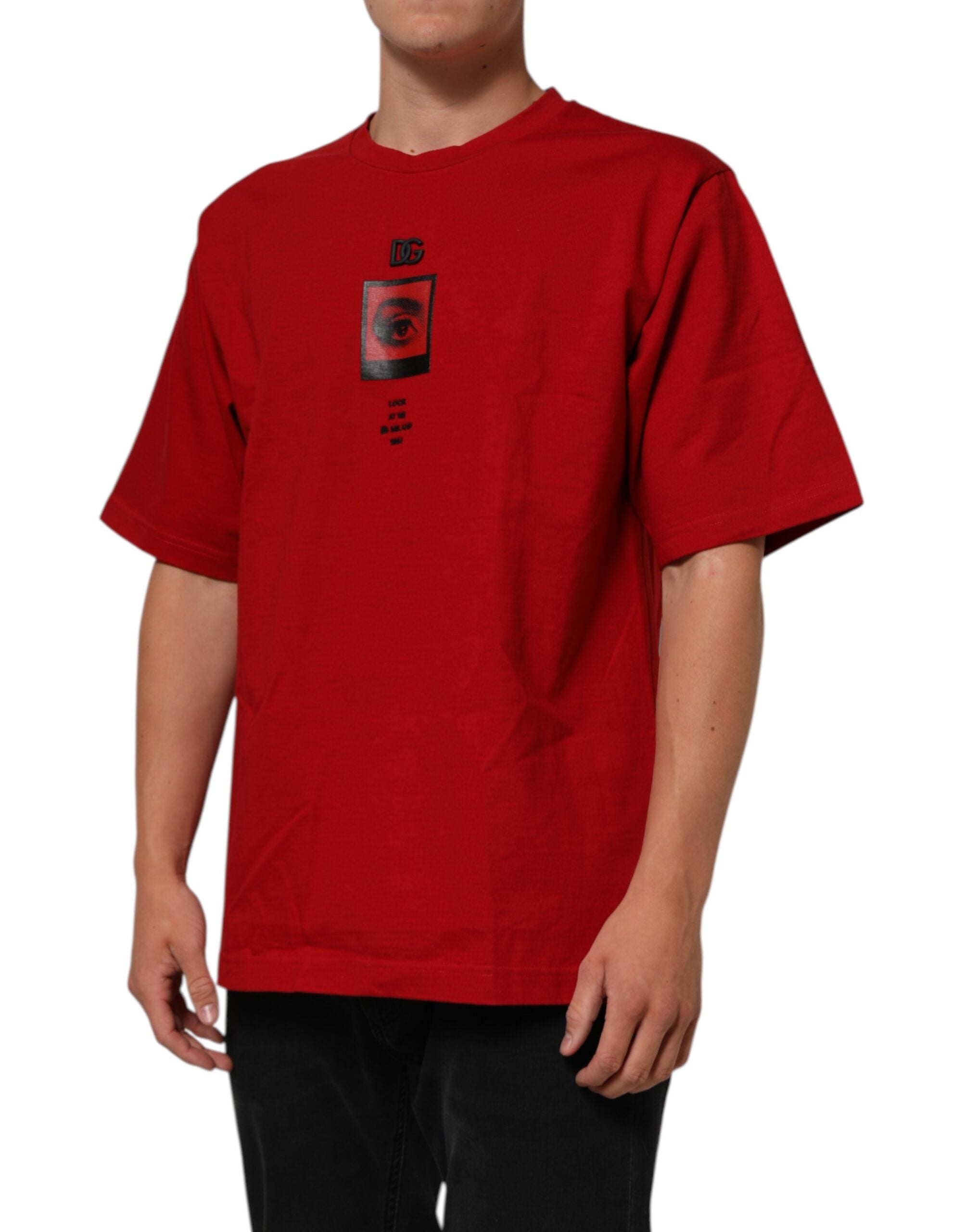 Dolce & Gabbana Rotes Logo Eye Print Baumwolle Kurzarm-T-Shirt