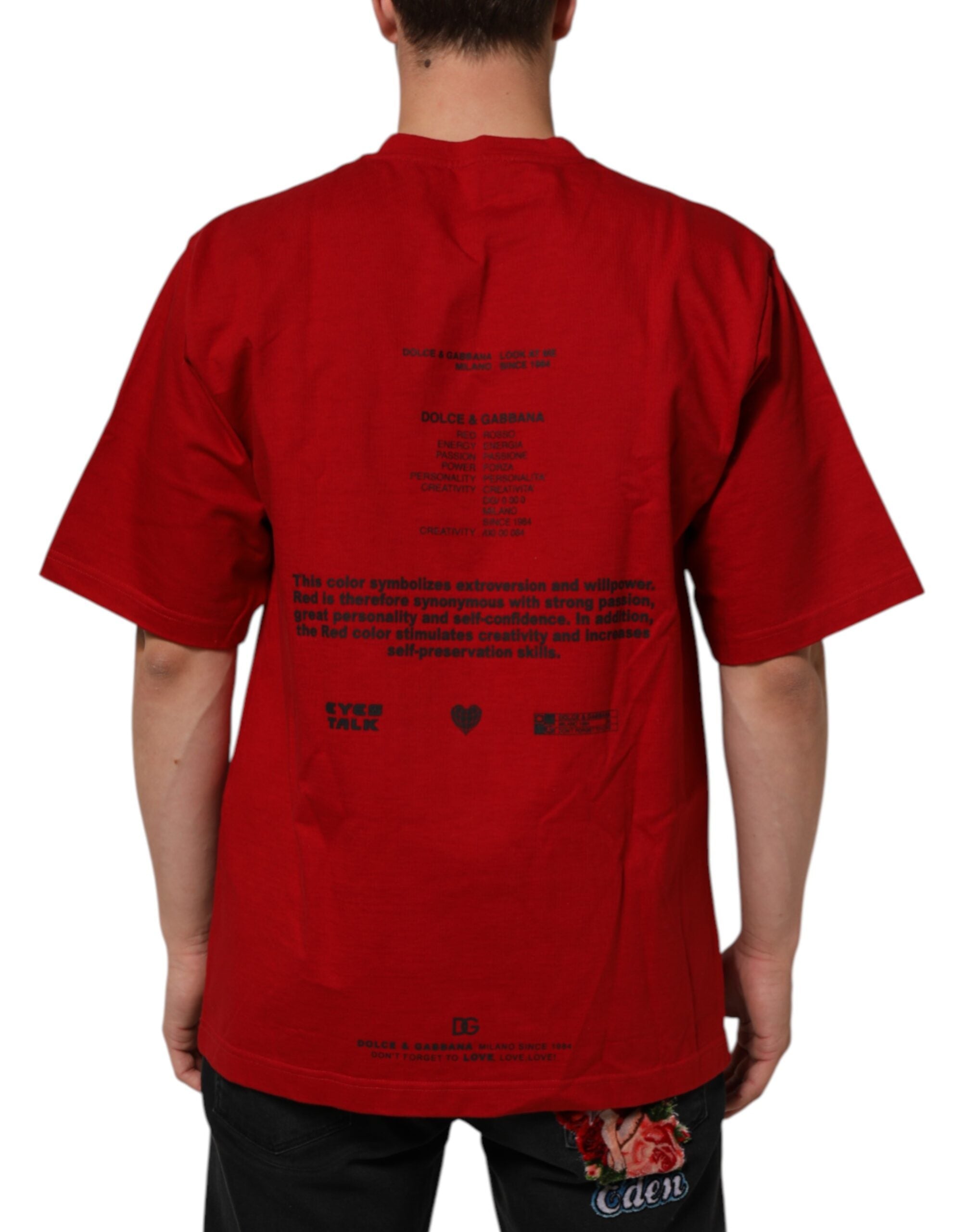 Dolce & Gabbana Rotes Logo Eye Print Baumwolle Kurzarm-T-Shirt