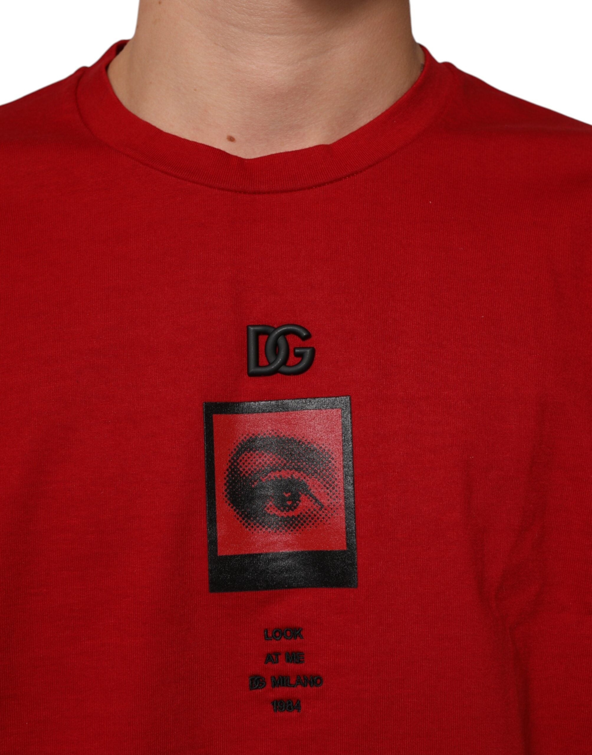 Dolce & Gabbana Rotes Logo Eye Print Baumwolle Kurzarm-T-Shirt