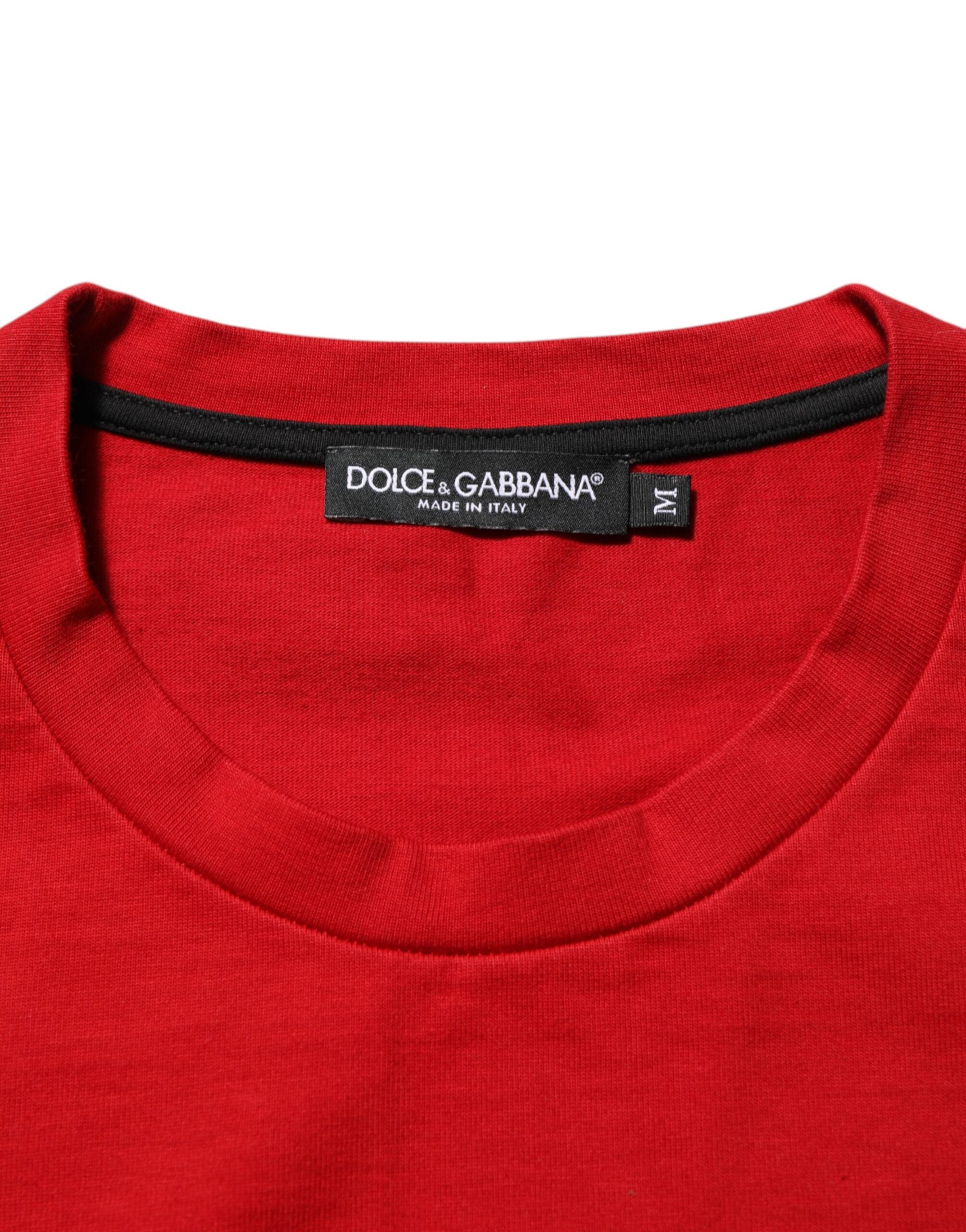Dolce & Gabbana Rotes Logo Eye Print Baumwolle Kurzarm-T-Shirt