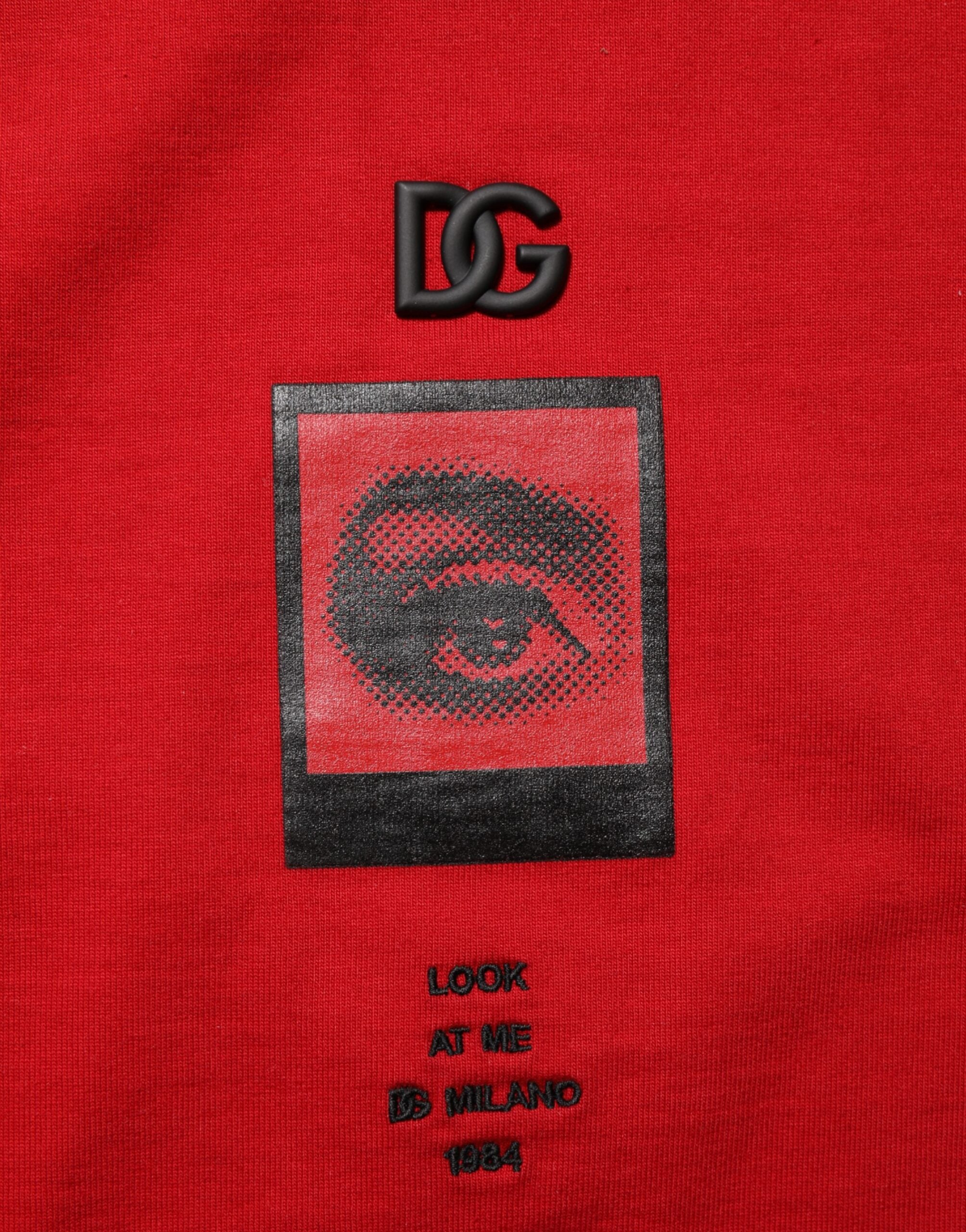 Dolce & Gabbana Rotes Logo Eye Print Baumwolle Kurzarm-T-Shirt