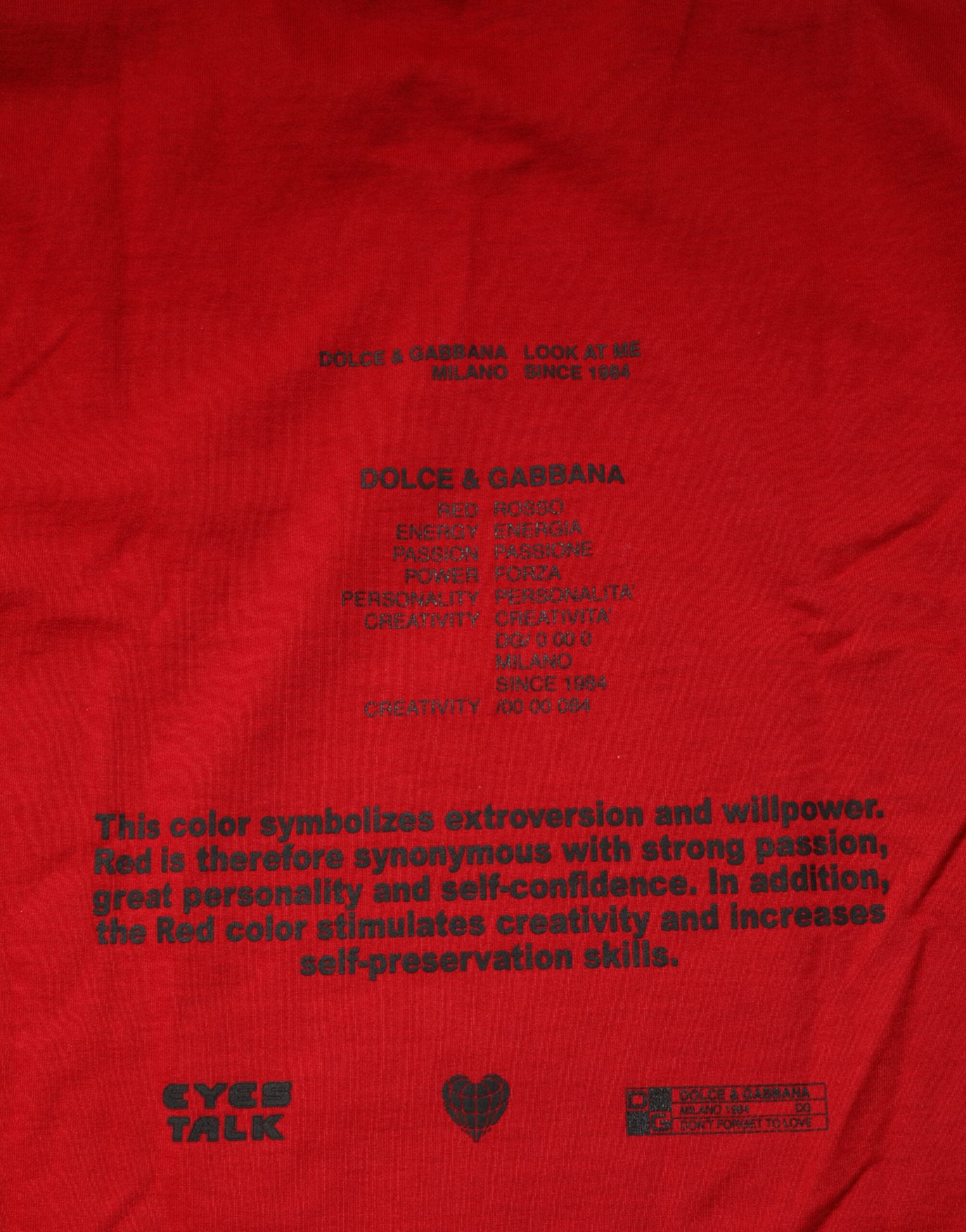 Dolce & Gabbana Rotes Logo Eye Print Baumwolle Kurzarm-T-Shirt