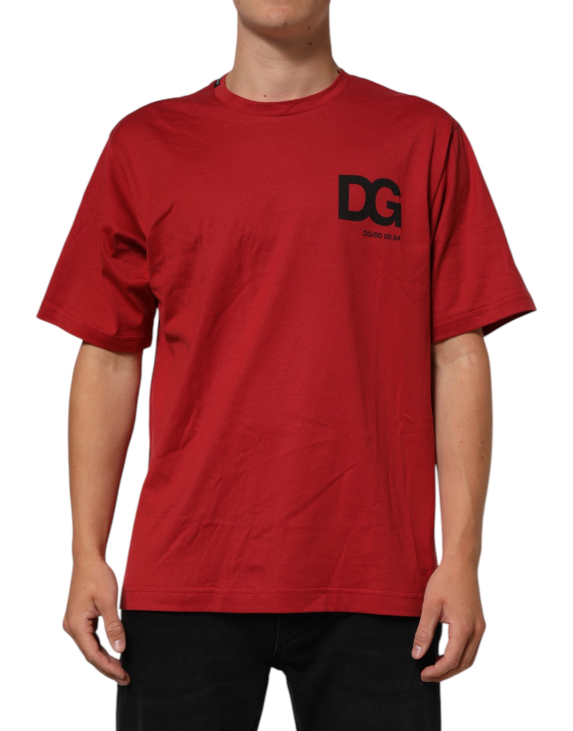Dolce & Gabbana Rotes Kurzarm-T-Shirt mit Logodruck aus Baumwolle