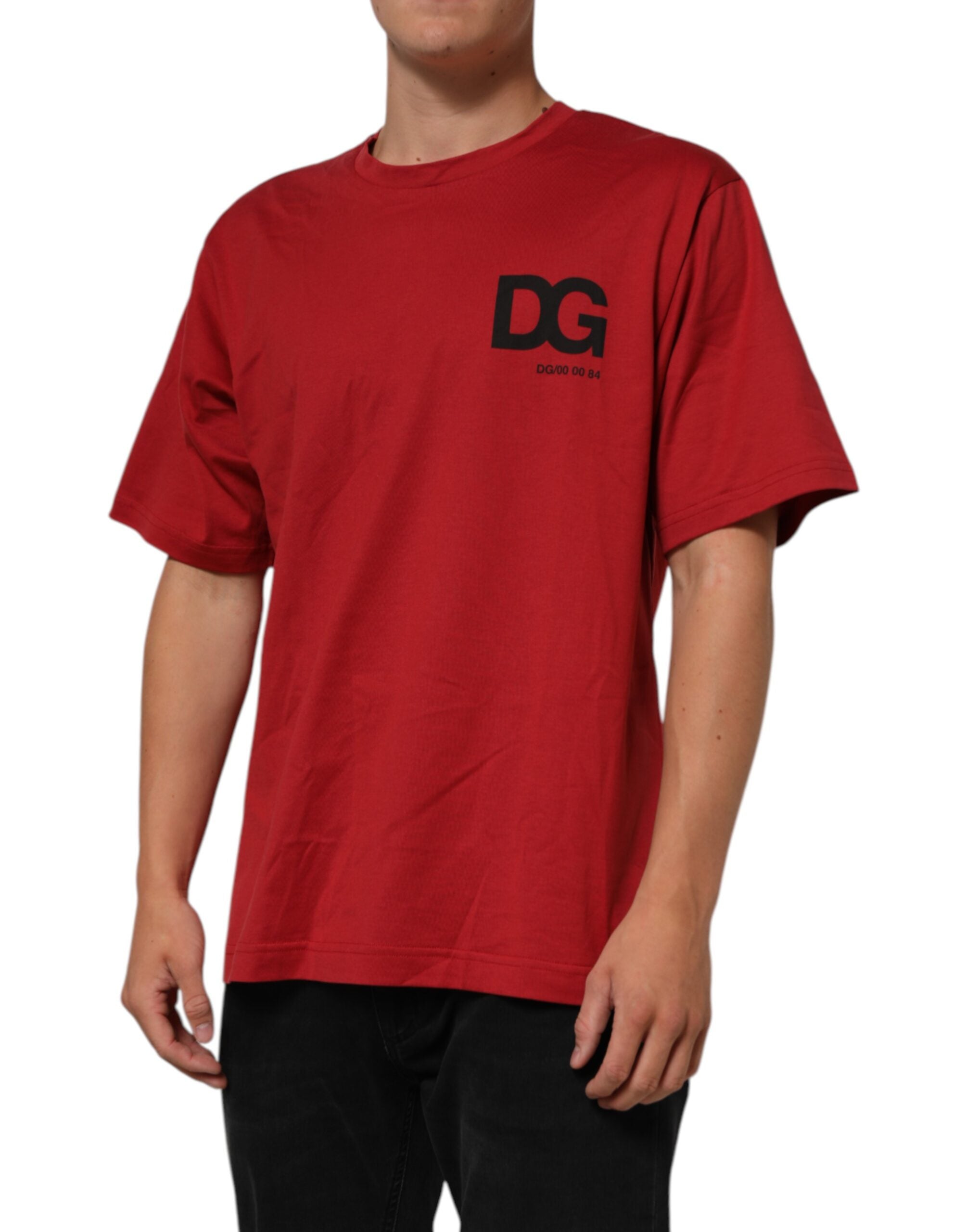 Dolce & Gabbana Rotes Kurzarm-T-Shirt mit Logodruck aus Baumwolle