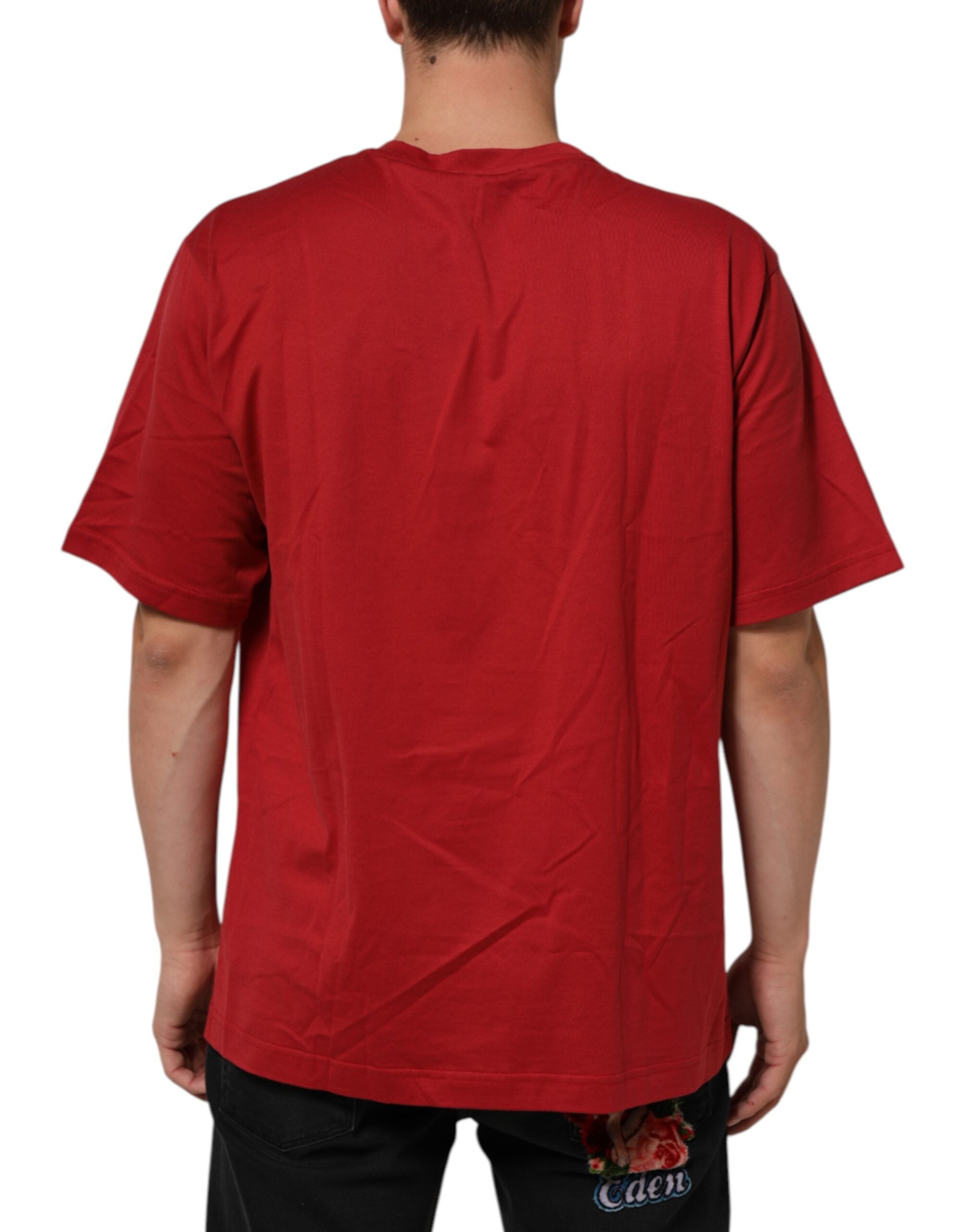 Dolce & Gabbana Rotes Kurzarm-T-Shirt mit Logodruck aus Baumwolle