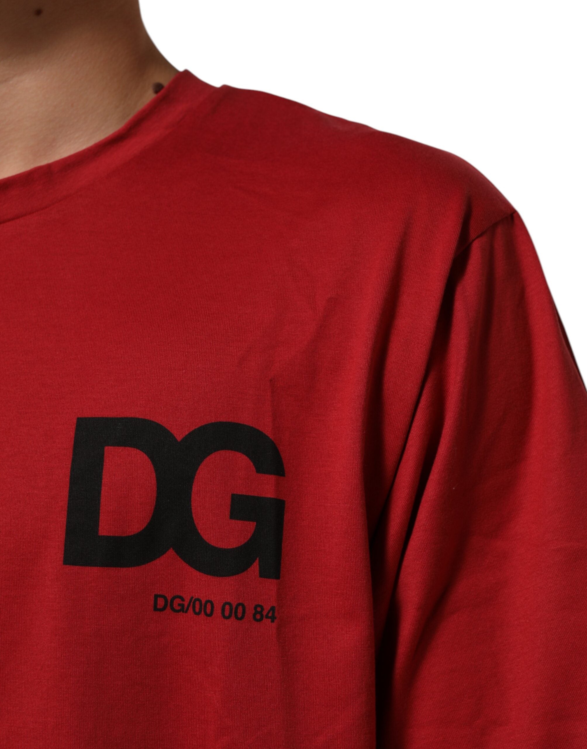 Dolce & Gabbana Rotes Kurzarm-T-Shirt mit Logodruck aus Baumwolle