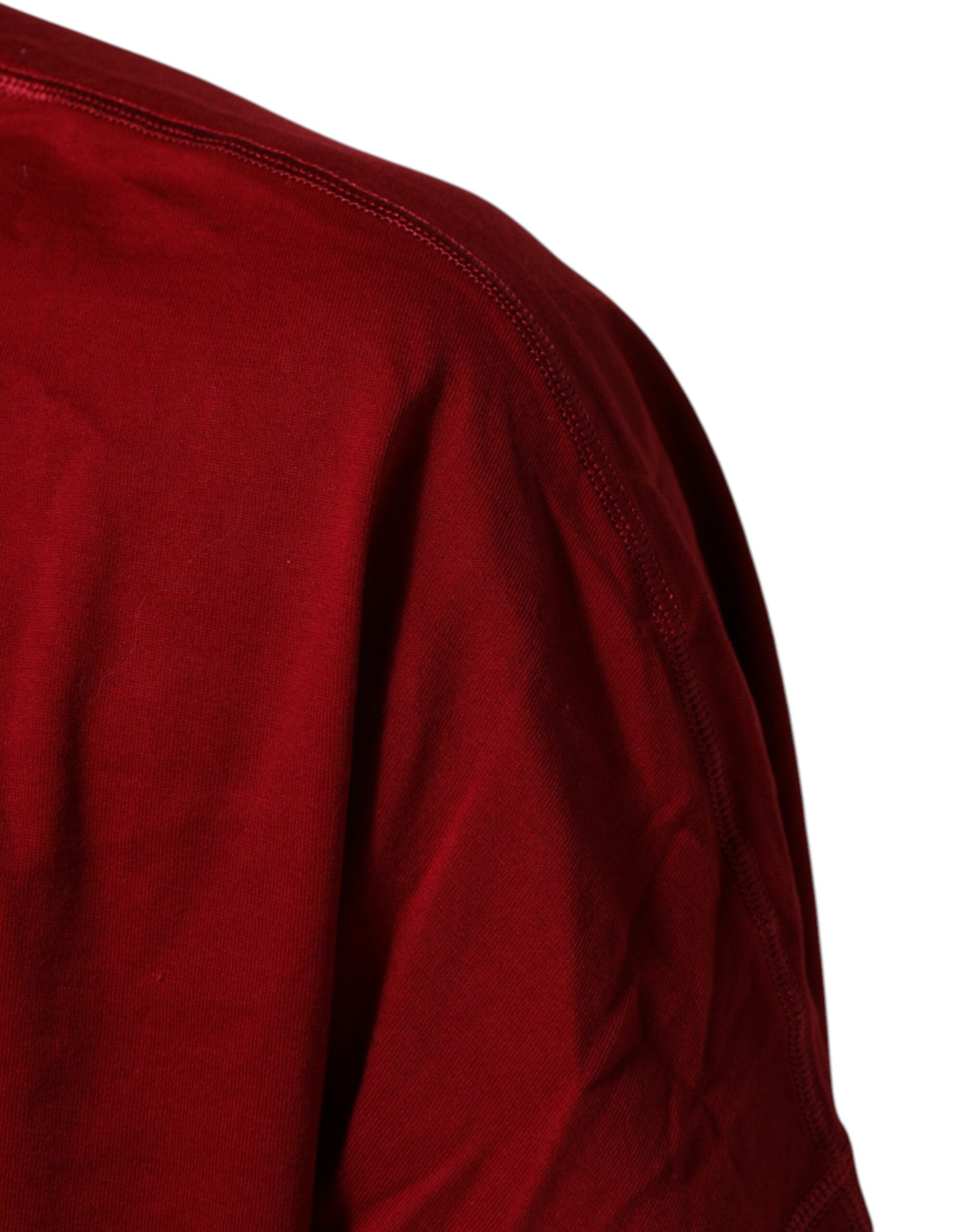 Dolce & Gabbana Maroon LogoCrown Baumwoll-T-Shirt mit halben Ärmeln