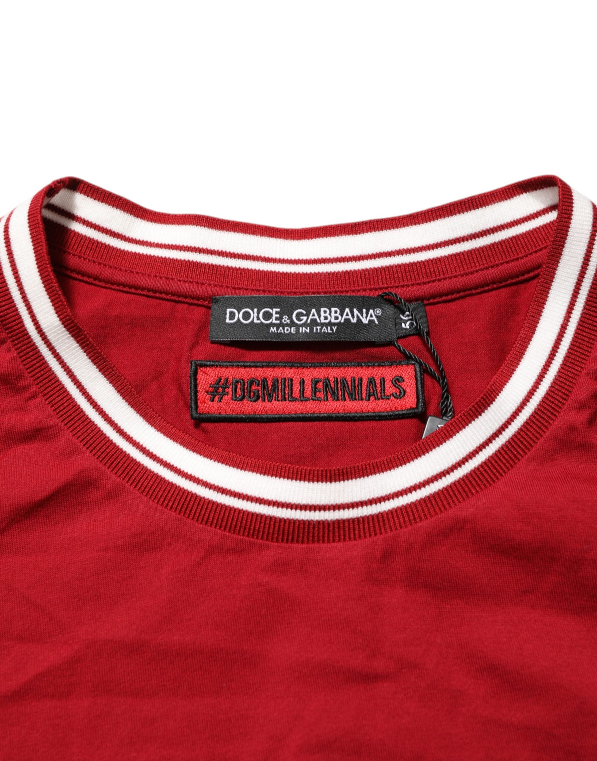 Dolce & Gabbana Maroon LogoCrown Baumwoll-T-Shirt mit halben Ärmeln