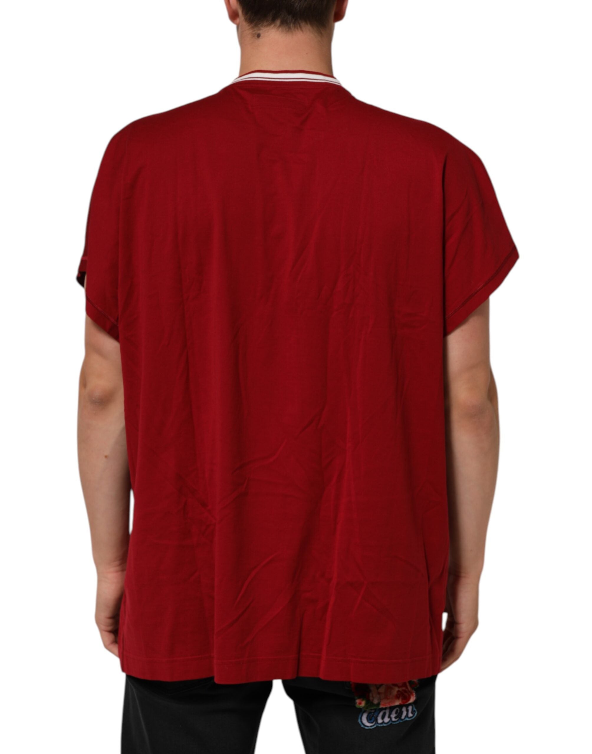 Dolce & Gabbana Maroon LogoCrown Baumwoll-T-Shirt mit halben Ärmeln