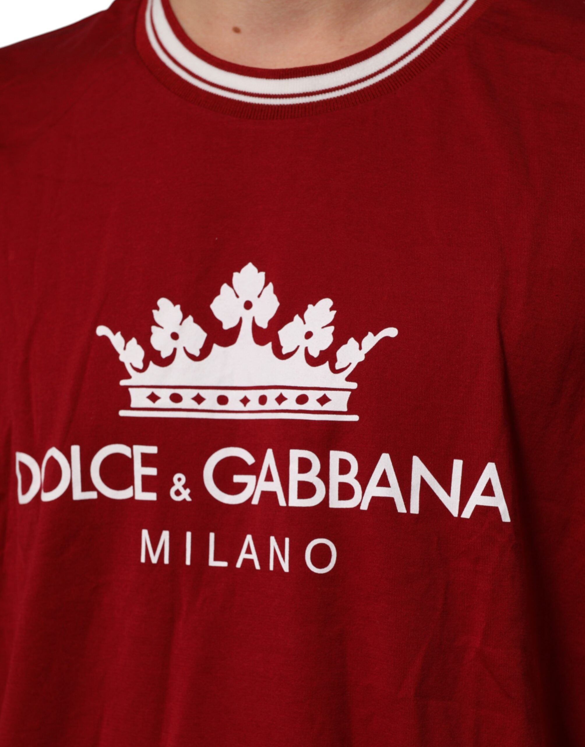 Dolce & Gabbana Maroon LogoCrown Baumwoll-T-Shirt mit halben Ärmeln