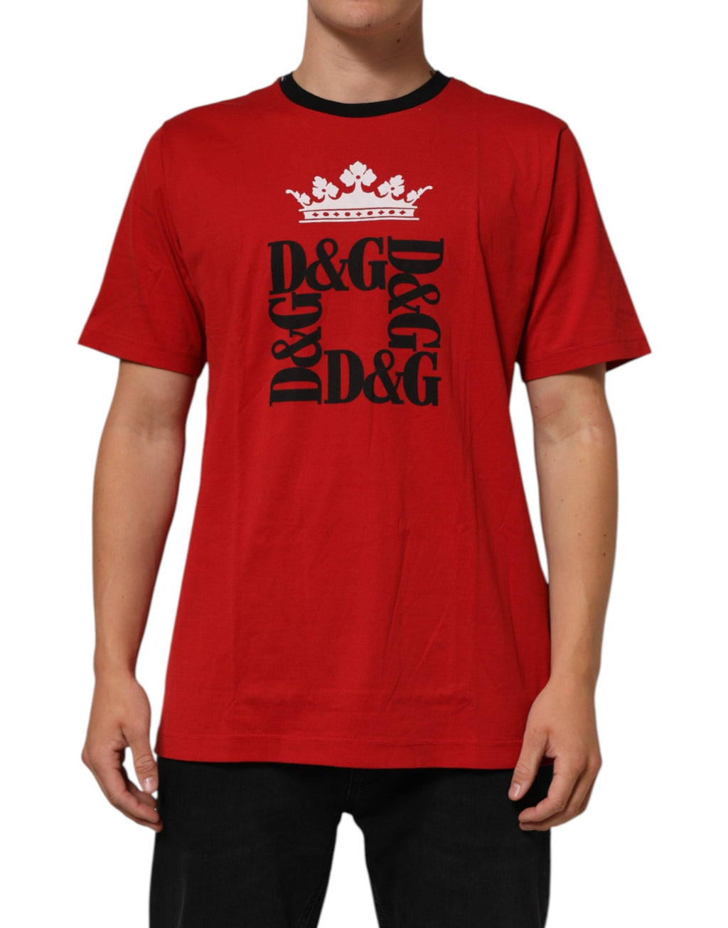 Dolce & Gabbana Rotes Logo Crown Baumwoll-T-Shirt mit kurzen Ärmeln