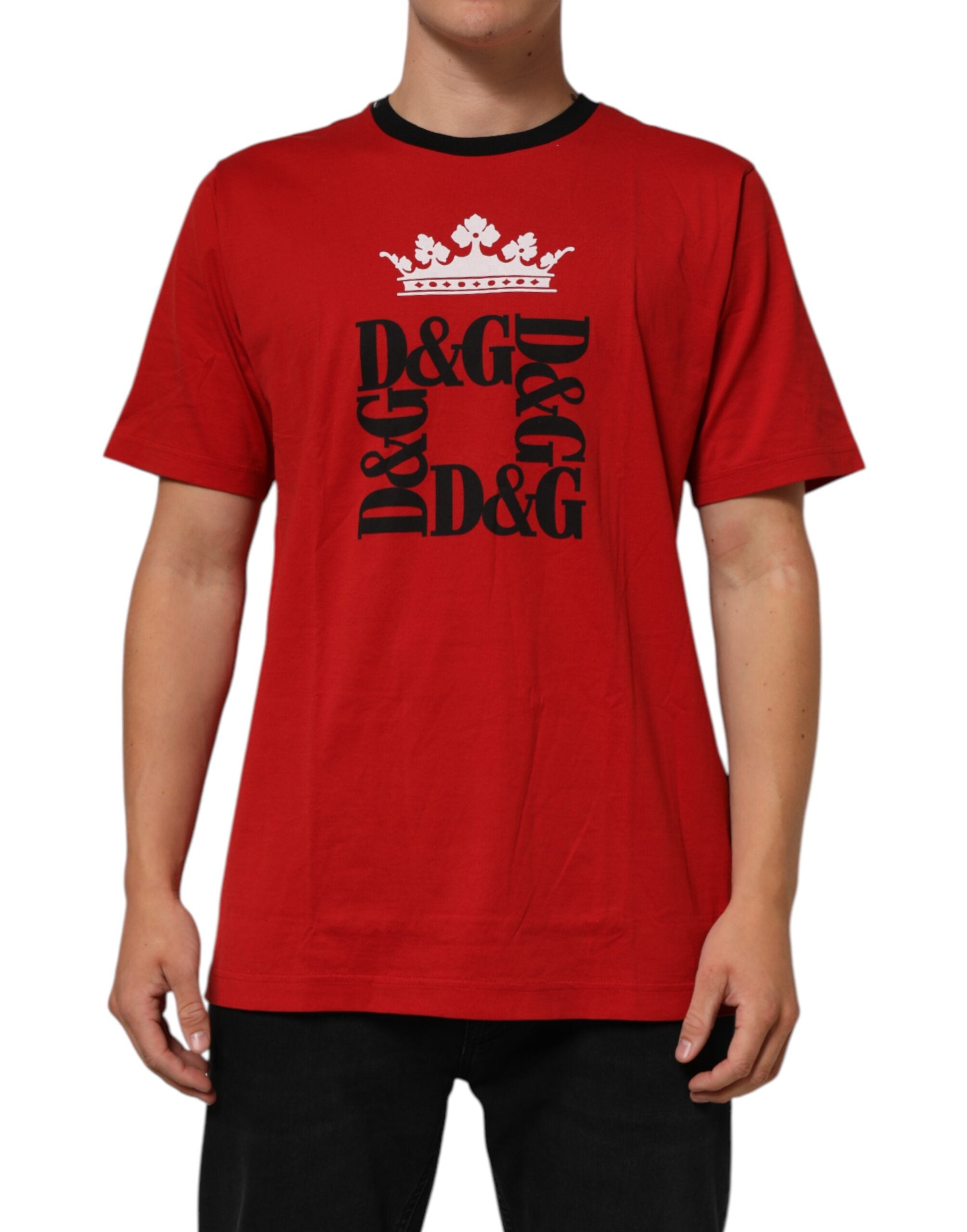 Dolce & Gabbana Rotes Logo Crown Baumwoll-T-Shirt mit kurzen Ärmeln