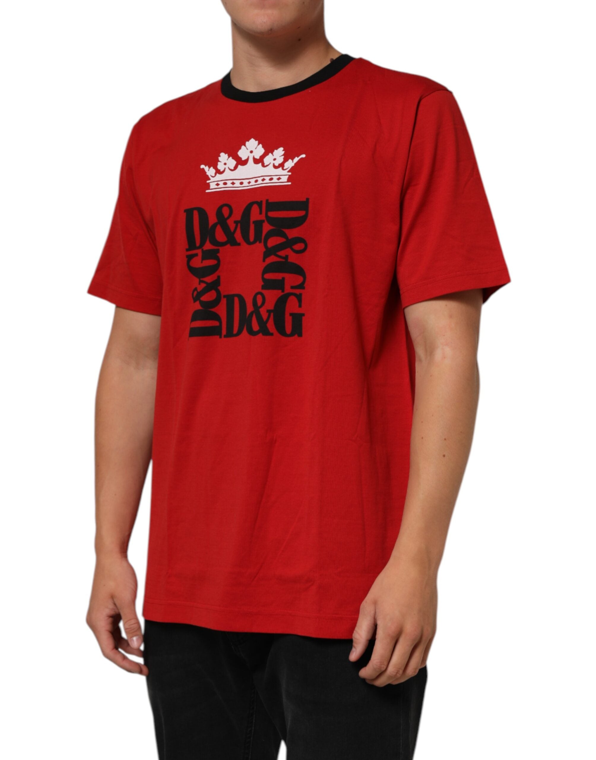 Dolce & Gabbana Rotes Logo Crown Baumwoll-T-Shirt mit kurzen Ärmeln
