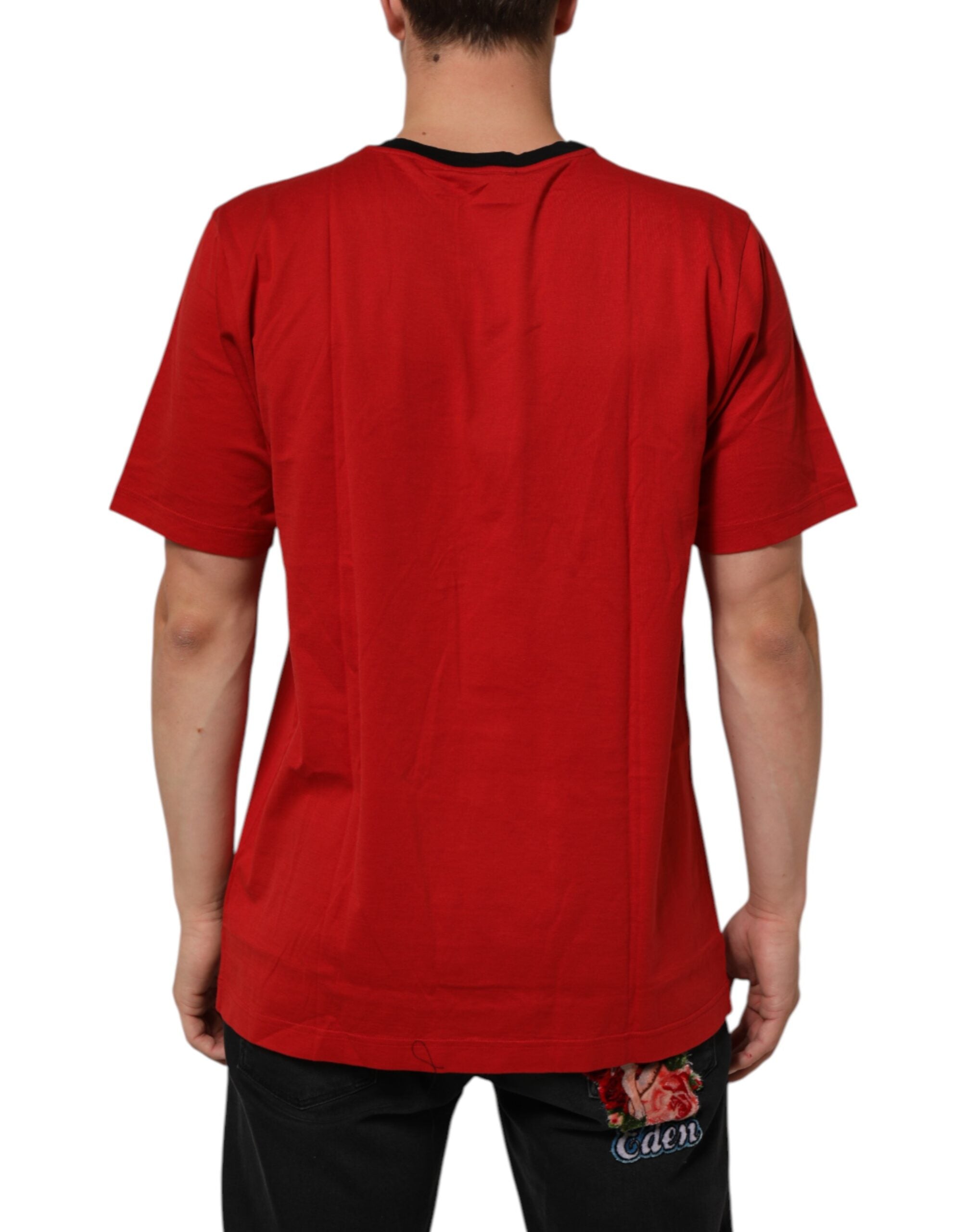 Dolce & Gabbana Rotes Logo Crown Baumwoll-T-Shirt mit kurzen Ärmeln