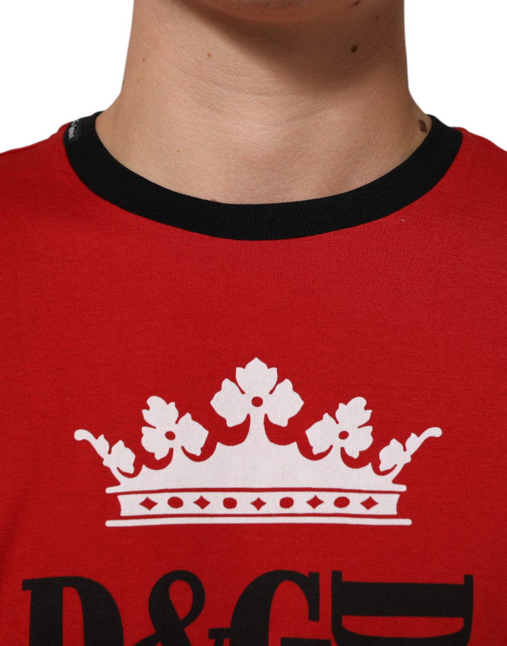Dolce & Gabbana Rotes Logo Crown Baumwoll-T-Shirt mit kurzen Ärmeln