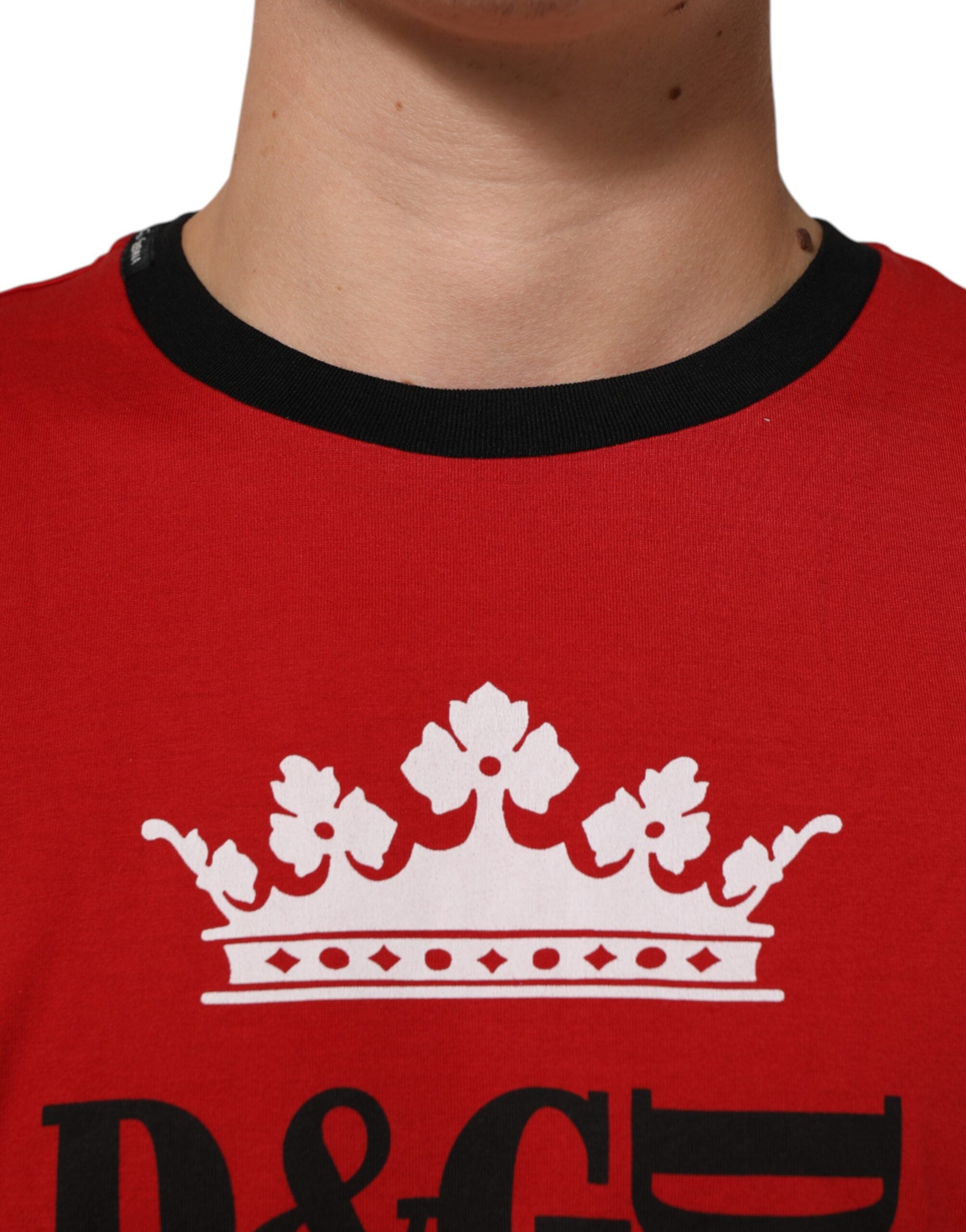 Dolce & Gabbana Rotes Logo Crown Baumwoll-T-Shirt mit kurzen Ärmeln