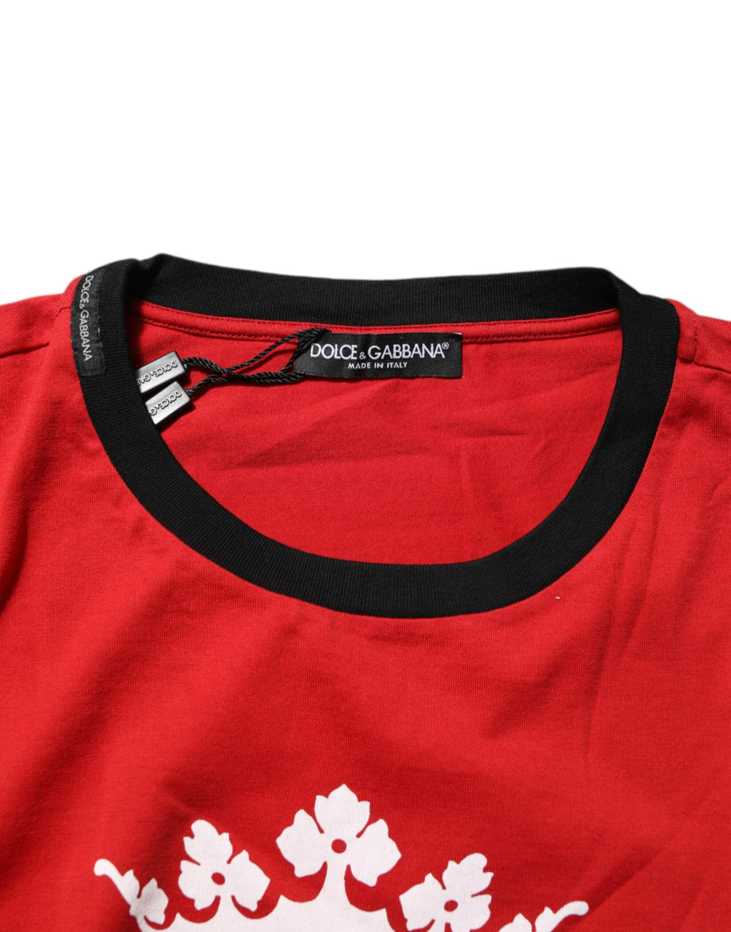 Dolce & Gabbana Rotes Logo Crown Baumwoll-T-Shirt mit kurzen Ärmeln