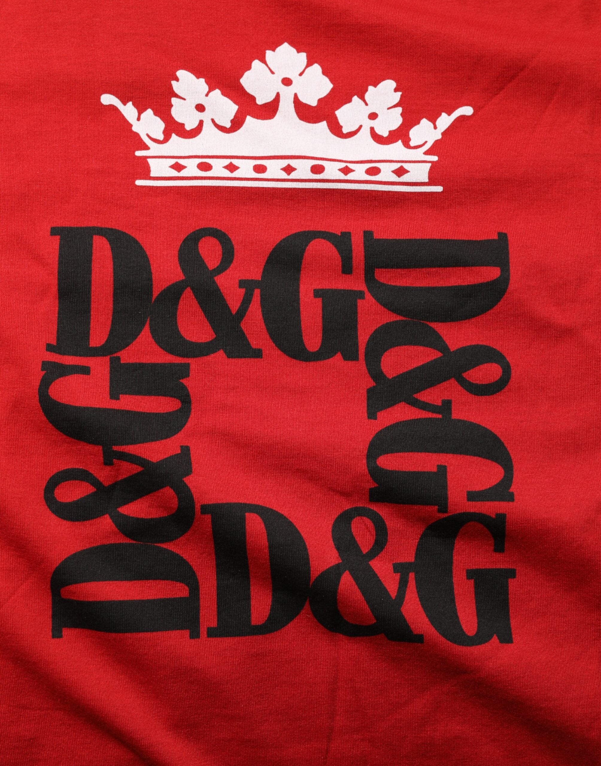 Dolce & Gabbana Rotes Logo Crown Baumwoll-T-Shirt mit kurzen Ärmeln