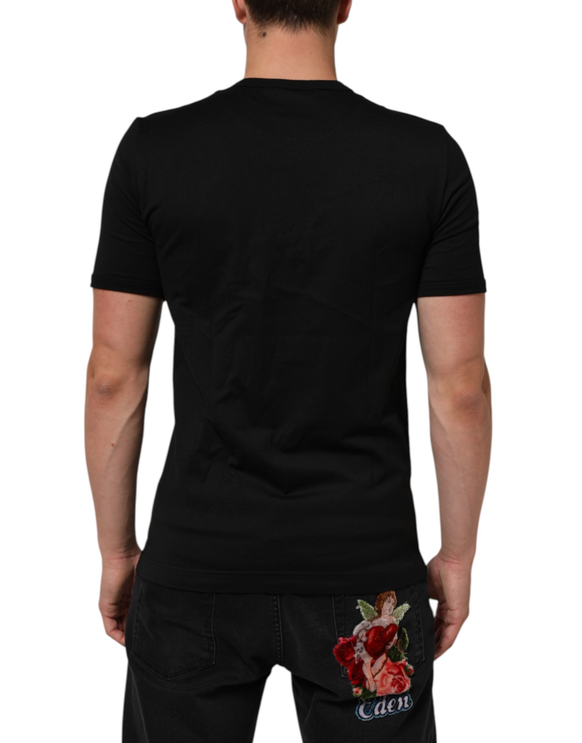 Dolce & Gabbana Schwarzes Goodluck 2021 Baumwoll-T-Shirt mit Rundhalsausschnitt