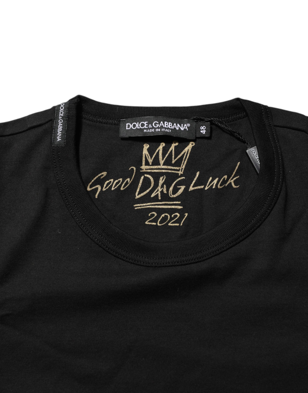 Dolce & Gabbana Schwarzes Goodluck 2021 Baumwoll-T-Shirt mit Rundhalsausschnitt