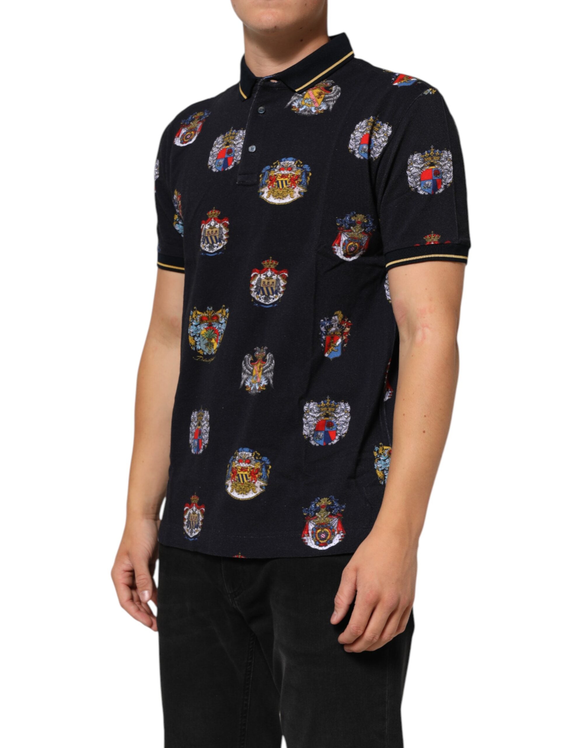 Dolce & Gabbana Blaues Polohemd mit Wappendruck T-shirt
