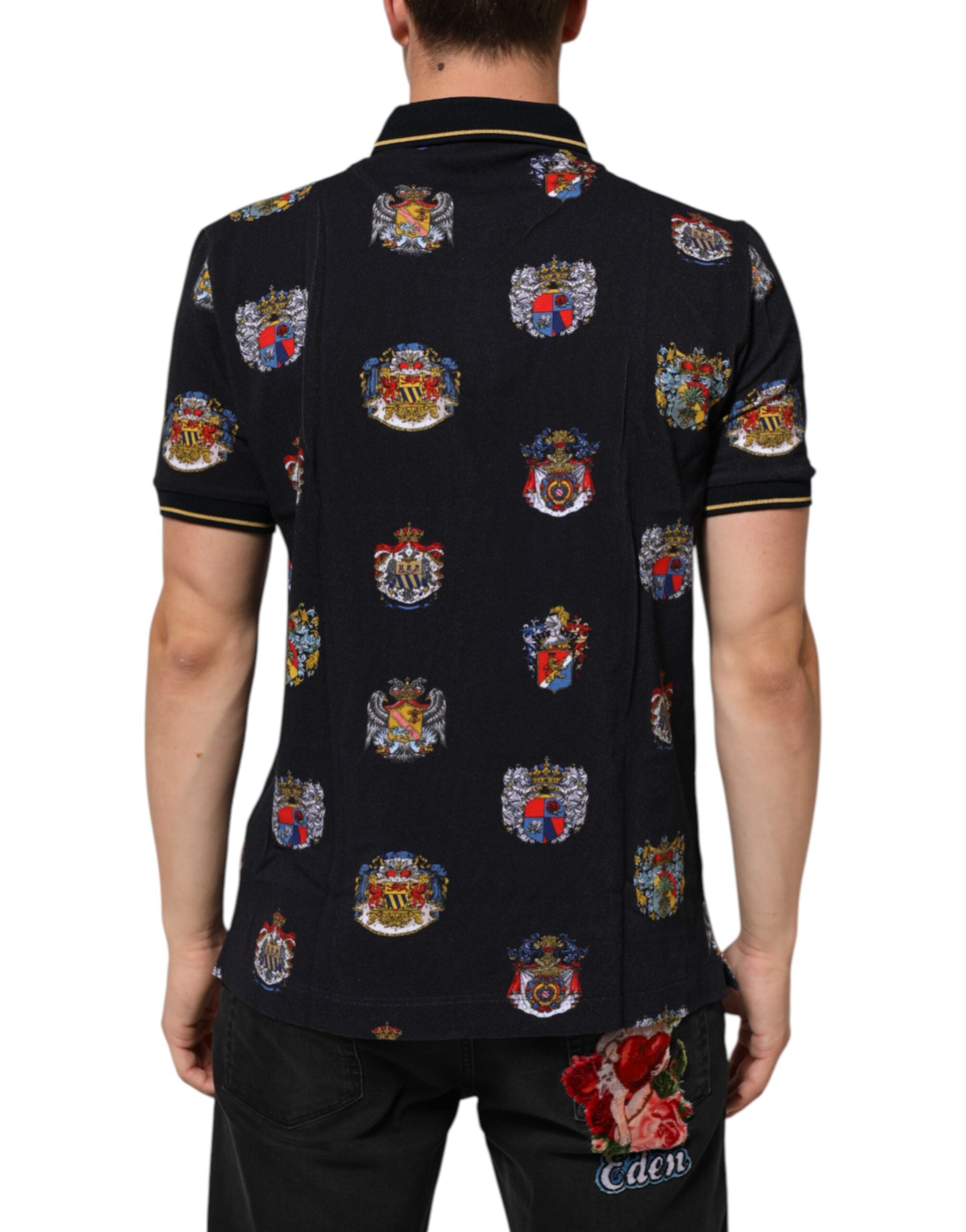 Dolce & Gabbana Blaues Polohemd mit Wappendruck T-shirt