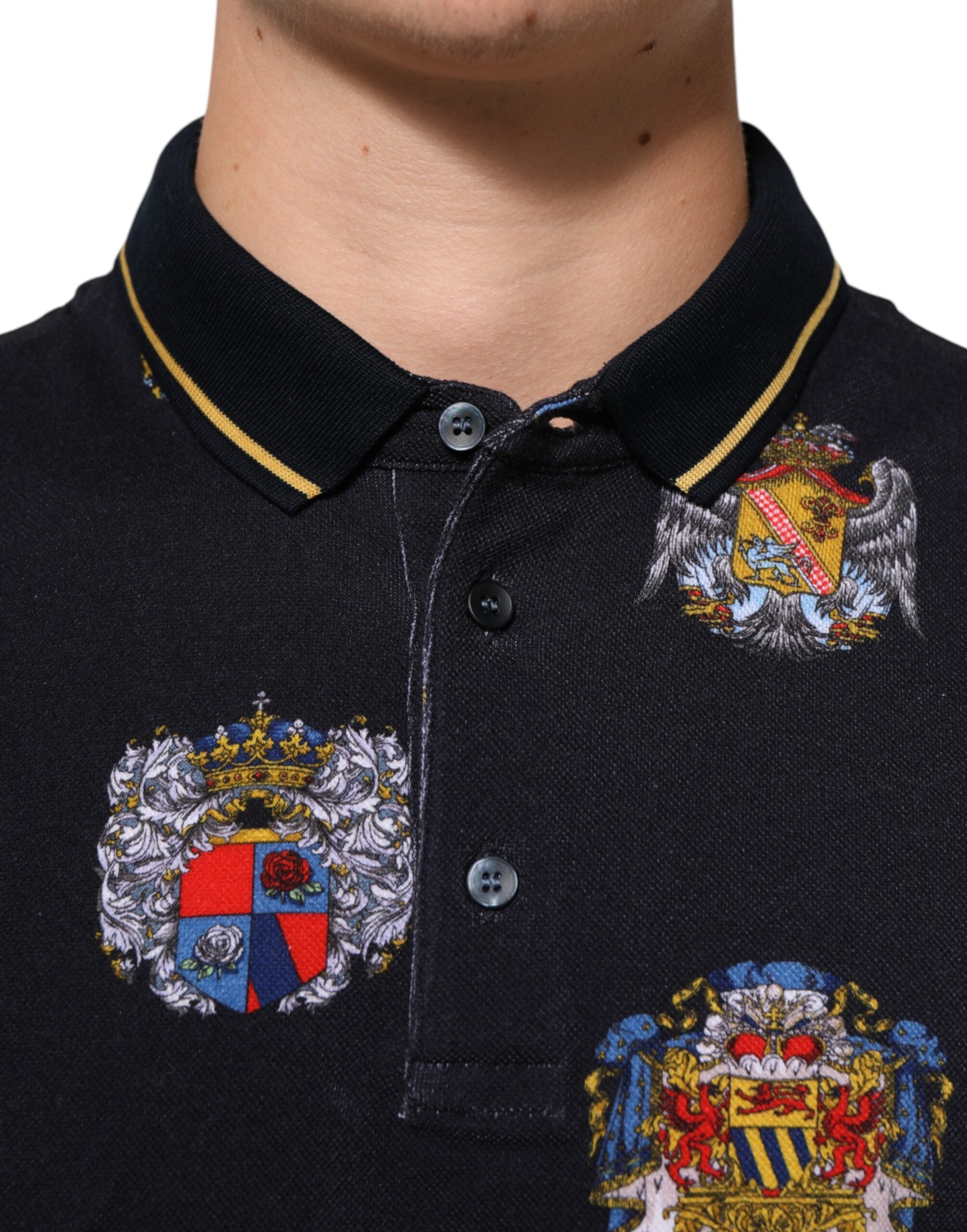 Dolce & Gabbana Blaues Polohemd mit Wappendruck T-shirt