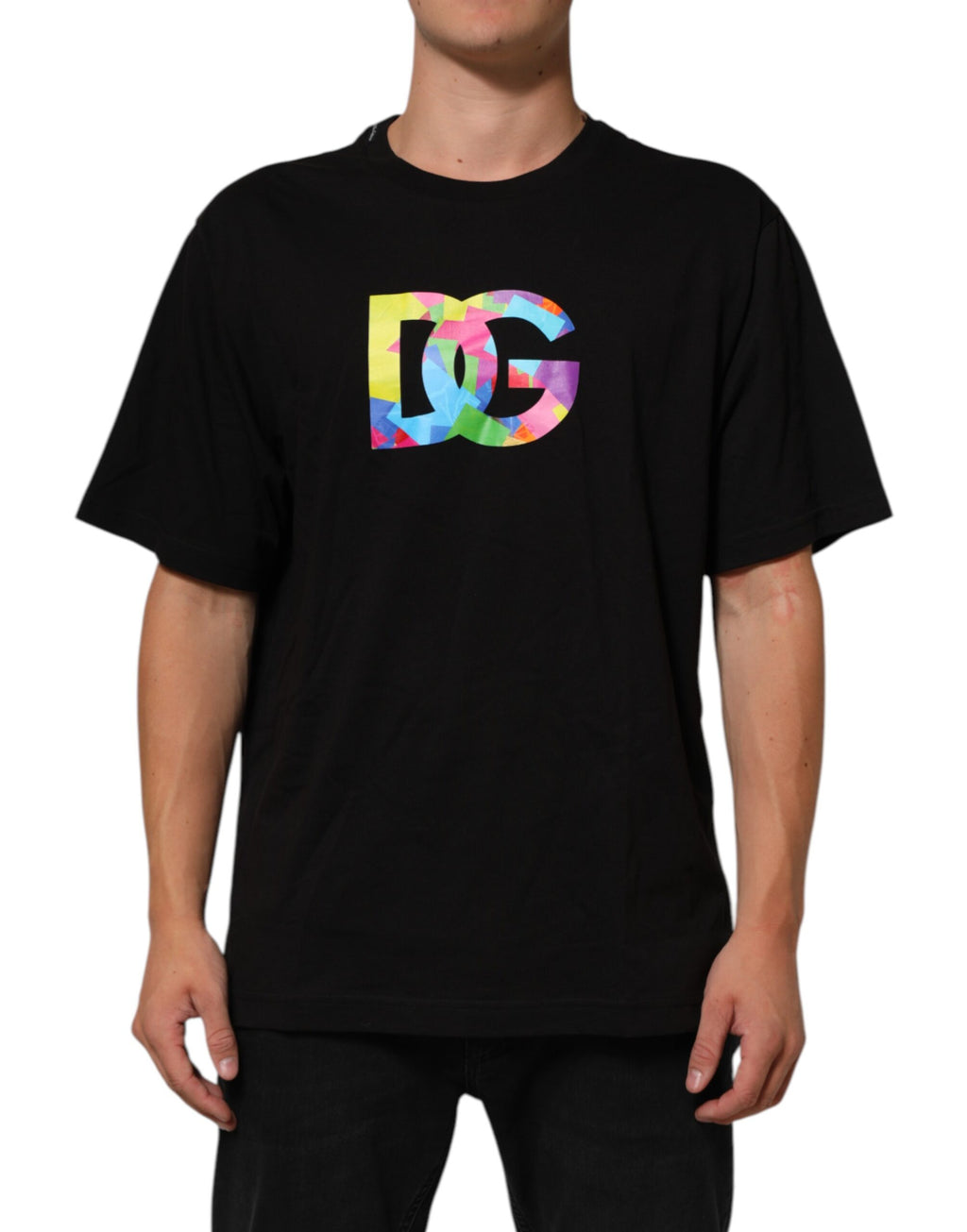 Dolce & Gabbana Schwarzes Logo Print Baumwolle Männer T-Shirt mit Rundhalsausschnitt