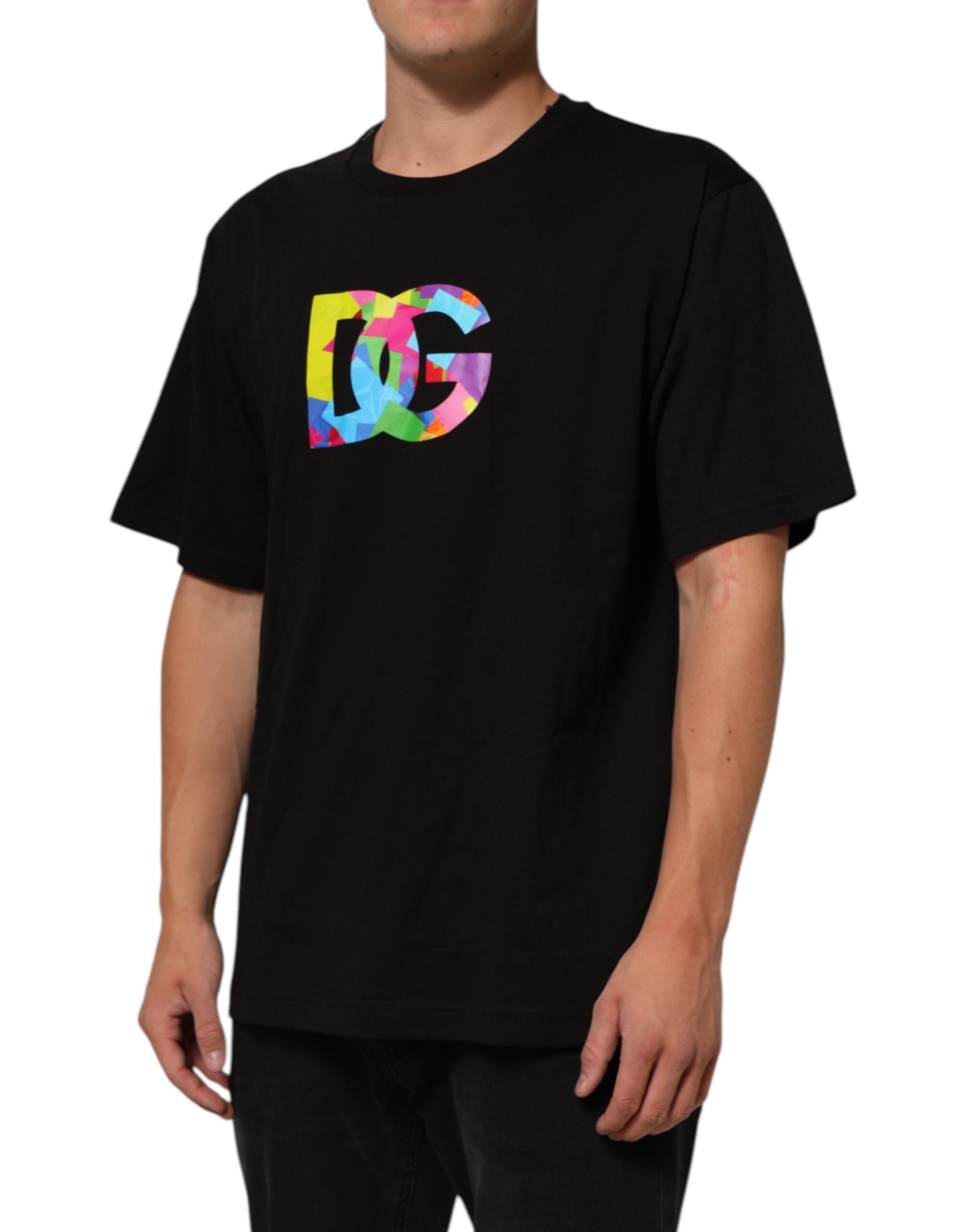 Dolce & Gabbana Schwarzes Logo Print Baumwolle Männer T-Shirt mit Rundhalsausschnitt