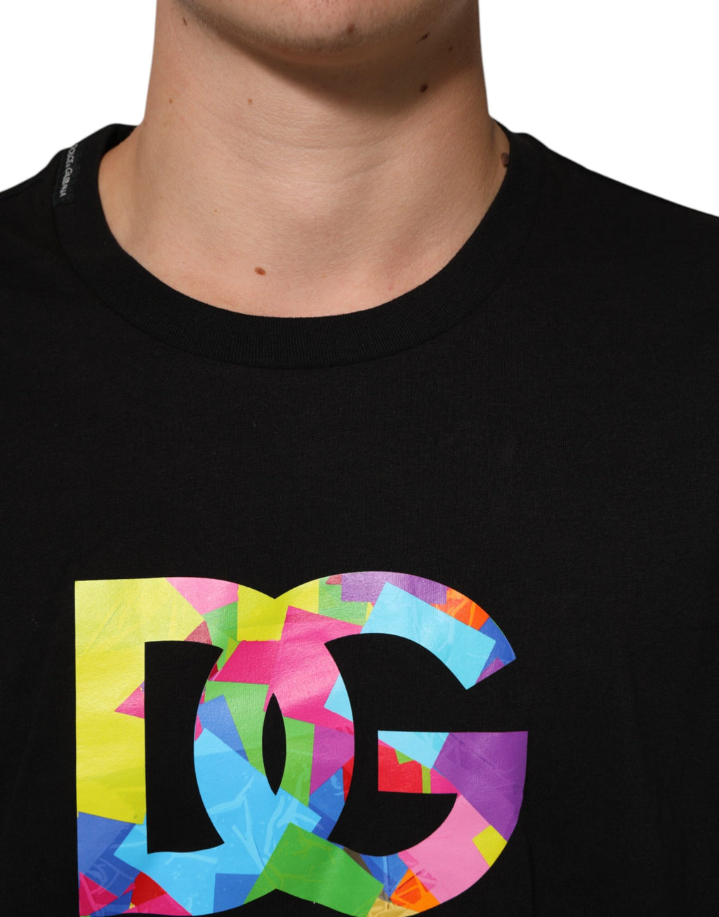 Dolce & Gabbana Schwarzes Logo Print Baumwolle Männer T-Shirt mit Rundhalsausschnitt