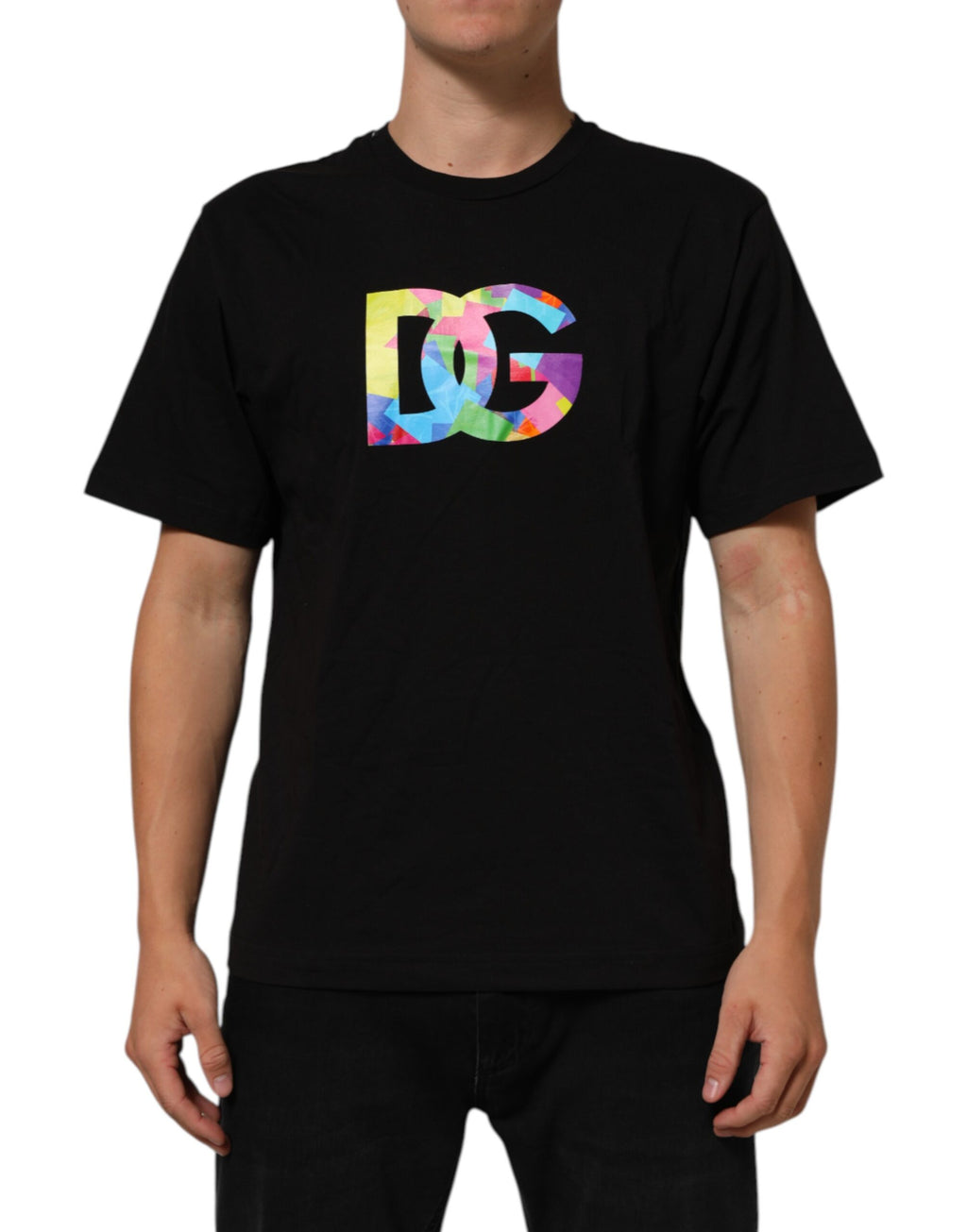 Dolce & Gabbana Schwarzes T-Shirt mit Rundhalsausschnitt und Logodruck aus Baumwolle