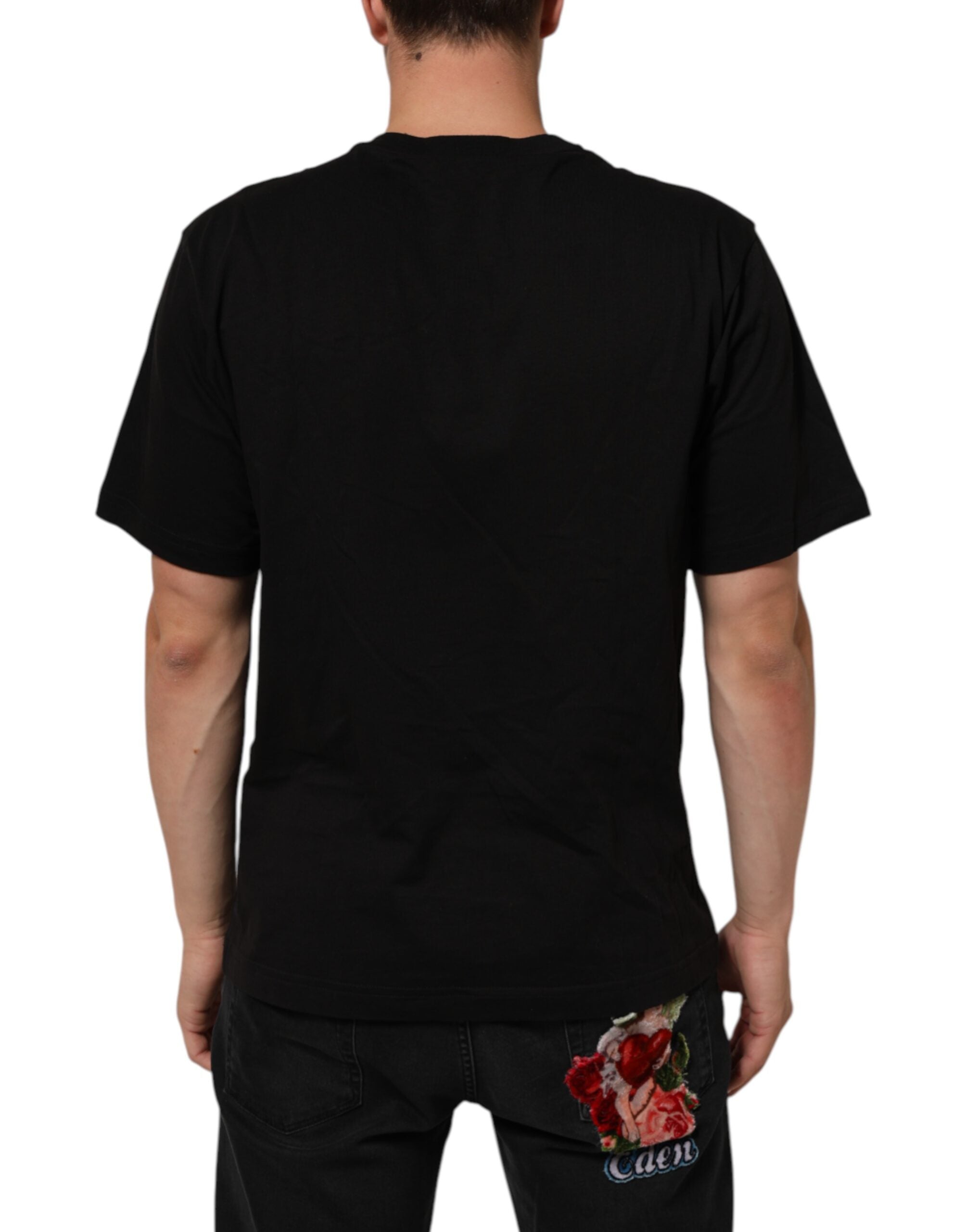 Dolce & Gabbana Schwarzes T-Shirt mit Rundhalsausschnitt und Logodruck aus Baumwolle