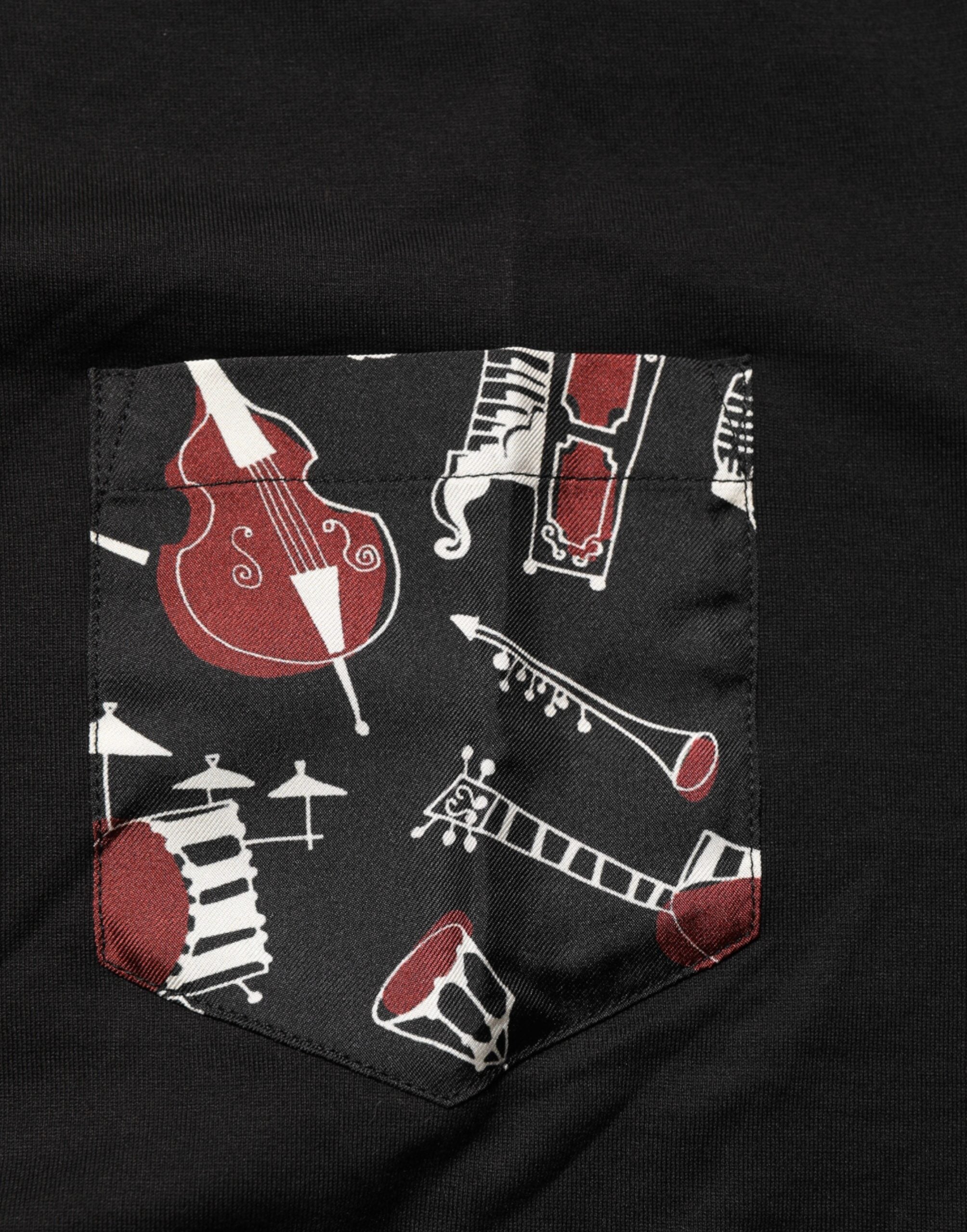 Dolce & Gabbana Schwarzes T-Shirt mit Rundhalsausschnitt aus Baumwolle mit Musical-Druck