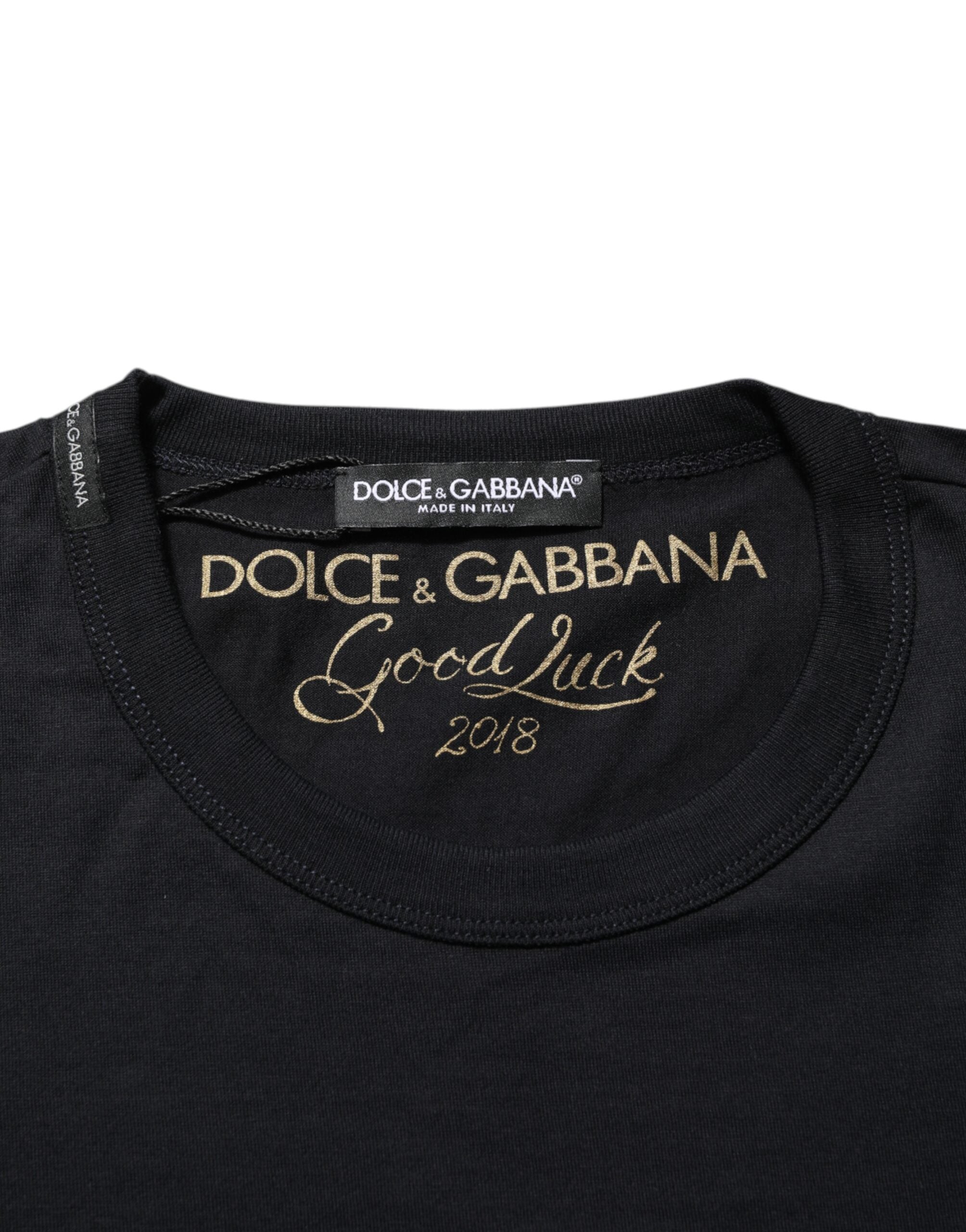 Dolce & Gabbana Schwarzes Goodluck 2018 Baumwoll-T-Shirt mit Rundhalsausschnitt