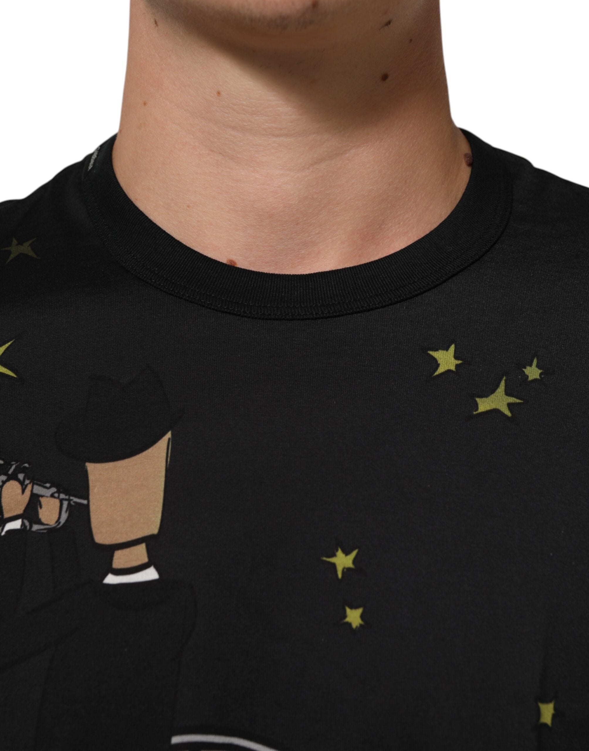 Dolce & Gabbana Schwarzes T-Shirt mit Rundhalsausschnitt aus Baumwolle mit Musical-Druck