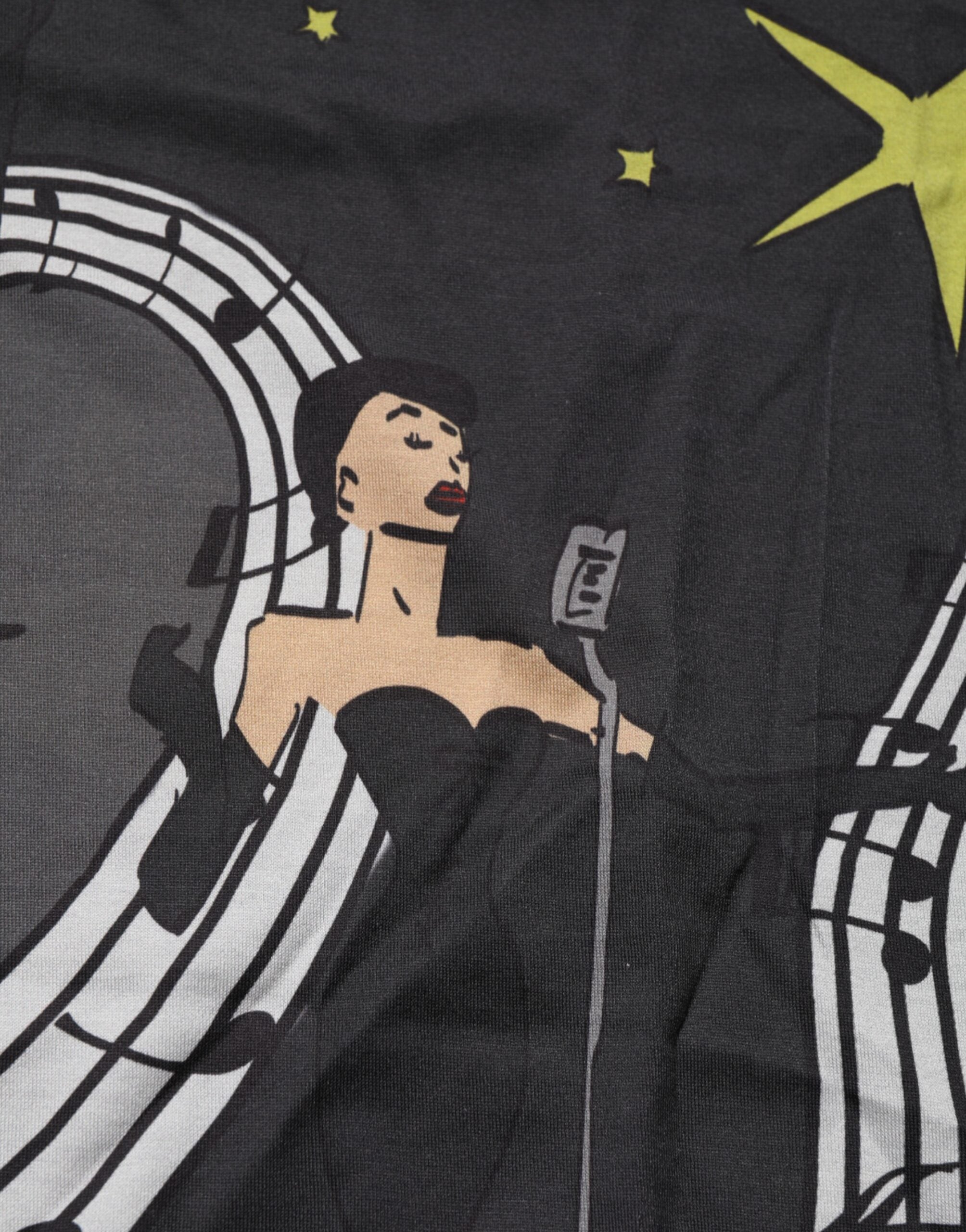 Dolce & Gabbana Schwarzes T-Shirt mit Rundhalsausschnitt aus Baumwolle mit Musical-Druck
