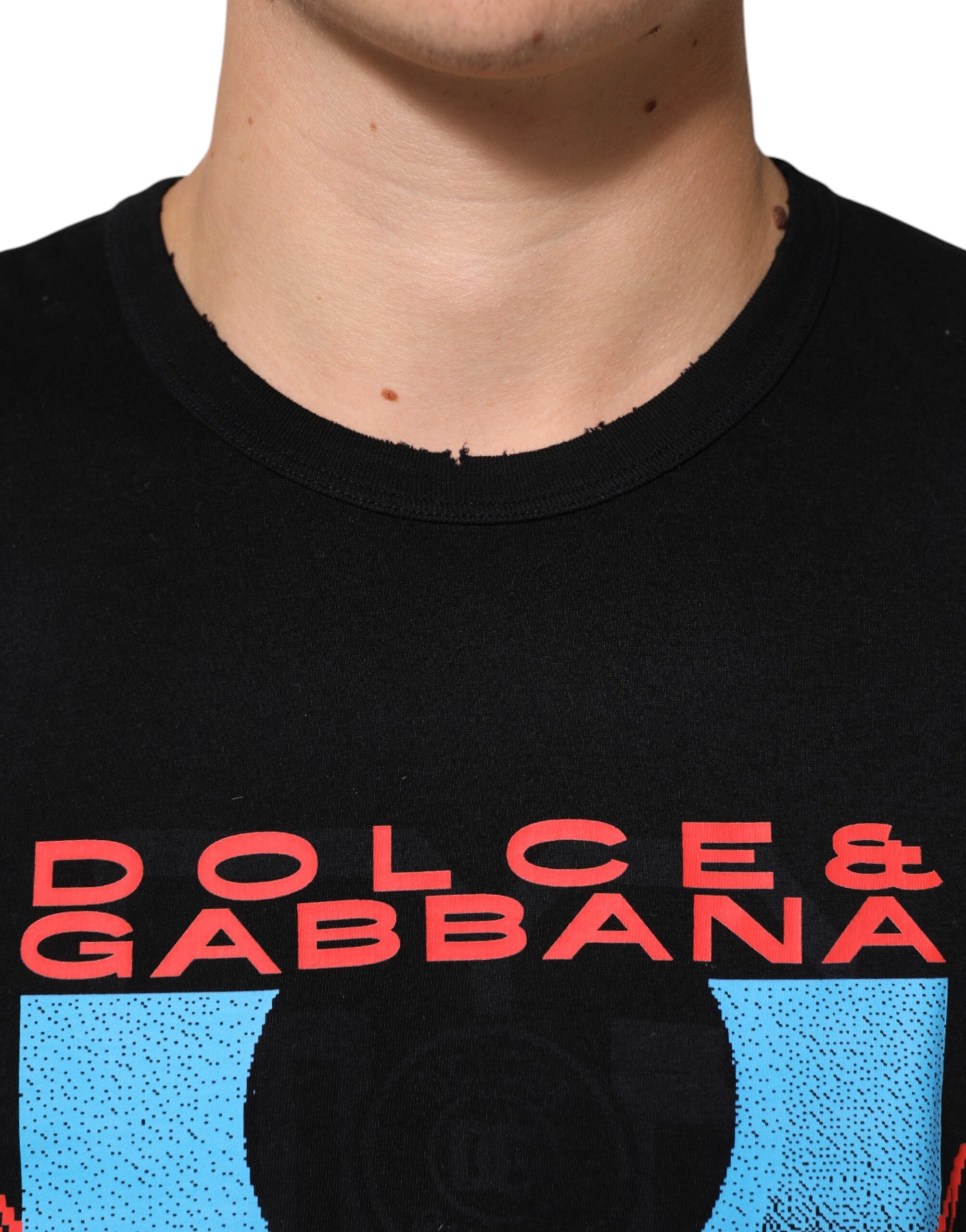 Dolce & Gabbana Schwarzes T-Shirt mit Rundhalsausschnitt aus Baumwolle mit Musical-Druck